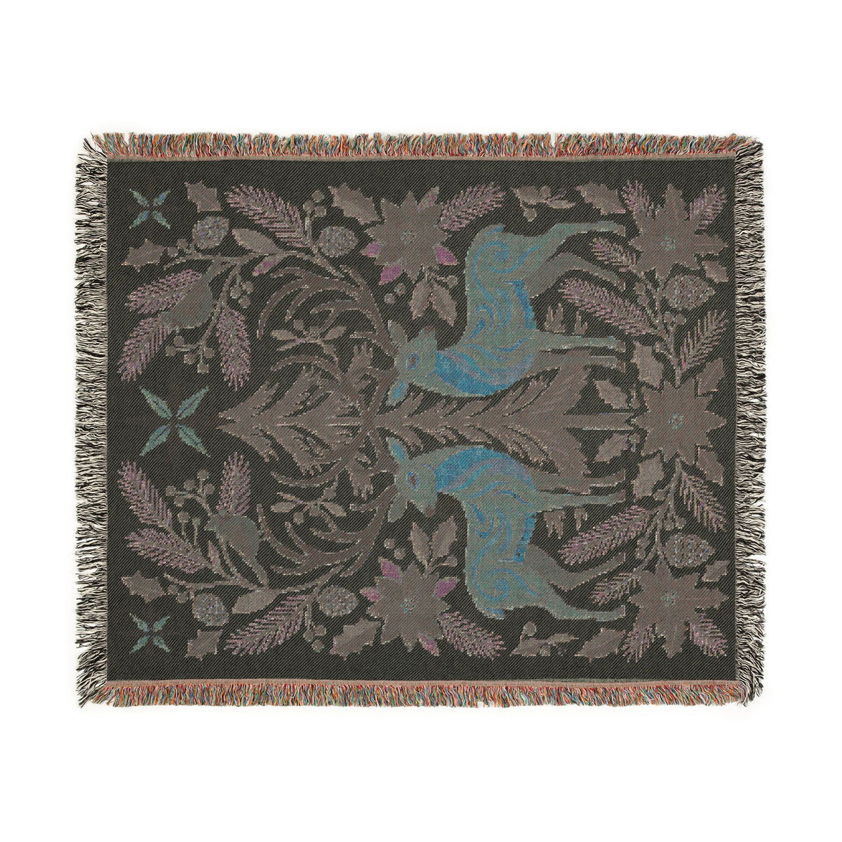 Folk Fox & Floral Woven Blanket | Tapestry Throw