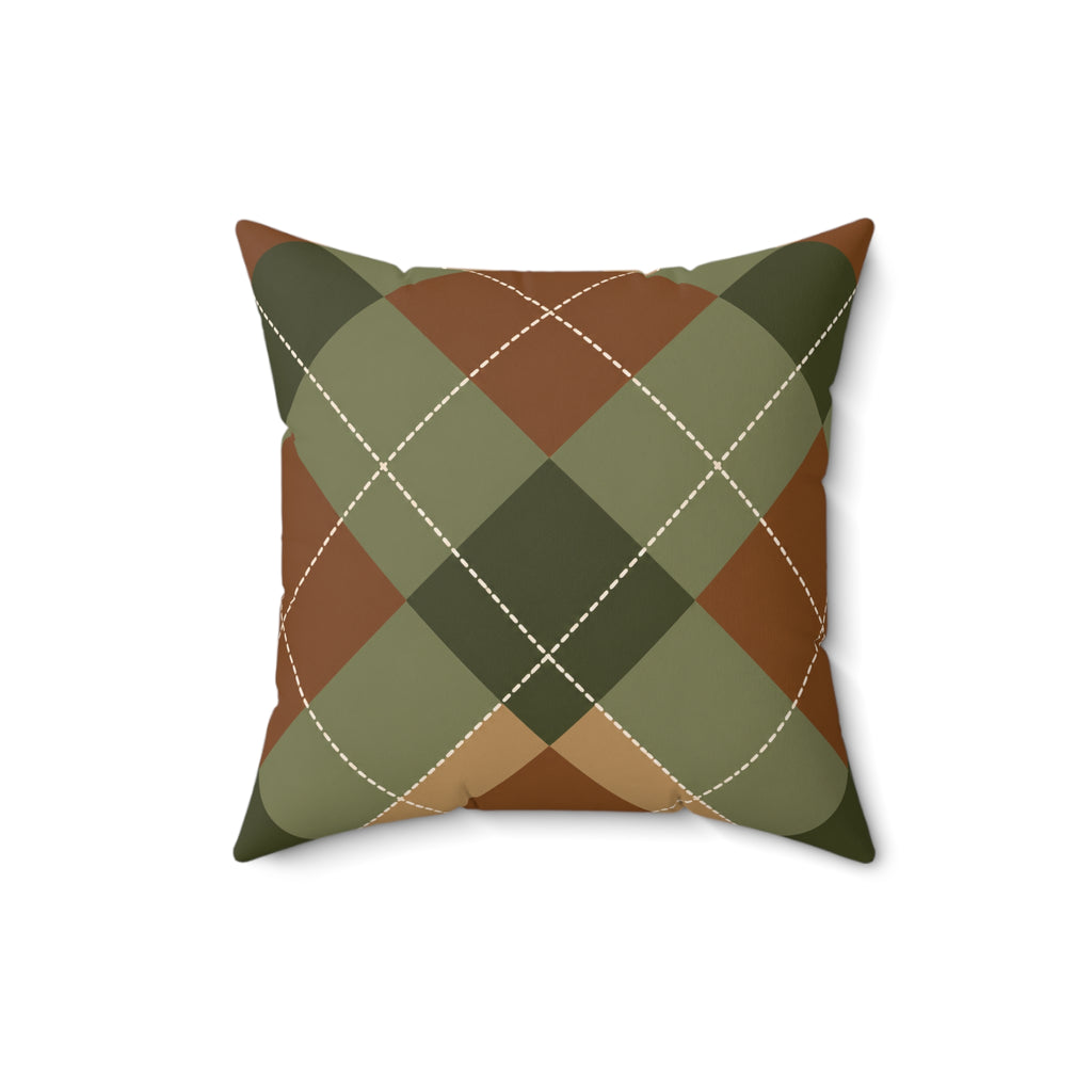 Warm fall argyle faux suede throw pillow, alternate view