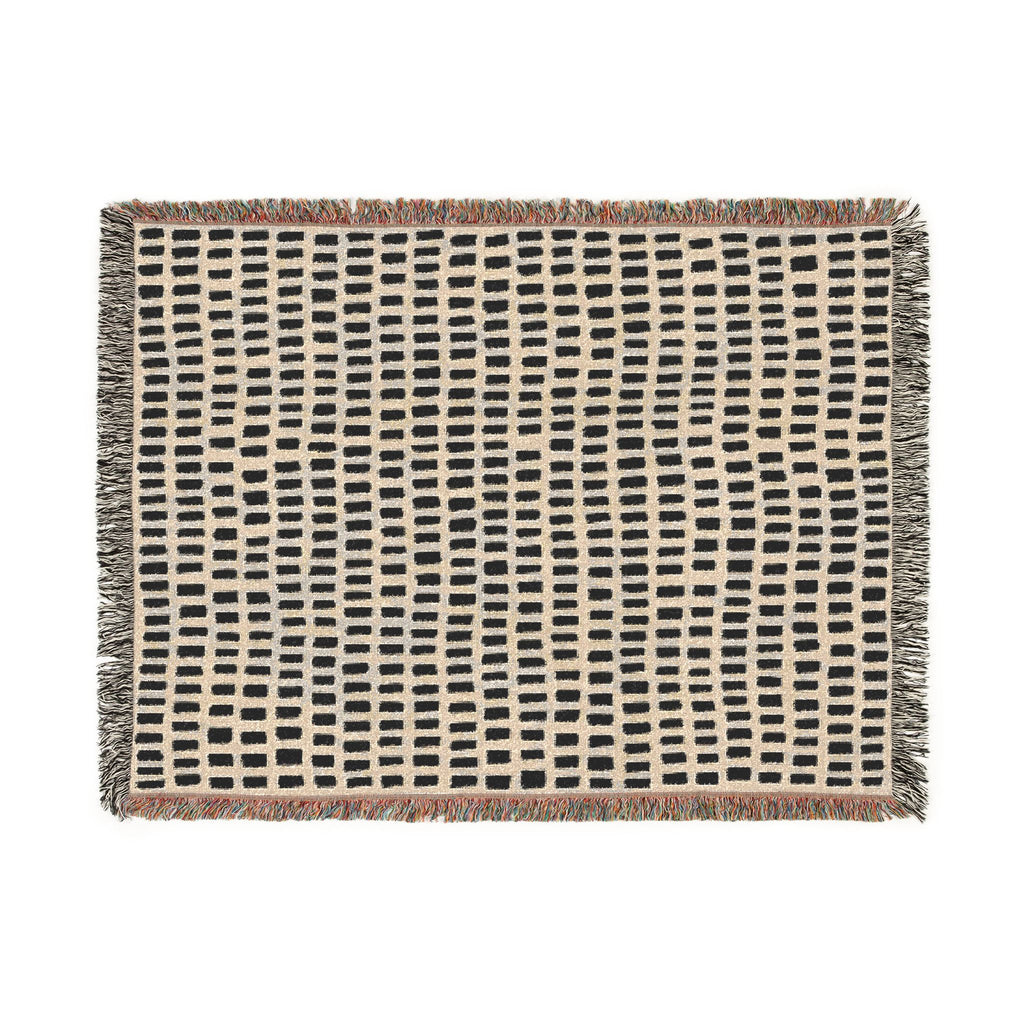 Updated Hand-Drawn Grid Texture Woven Blanket | Cream Background