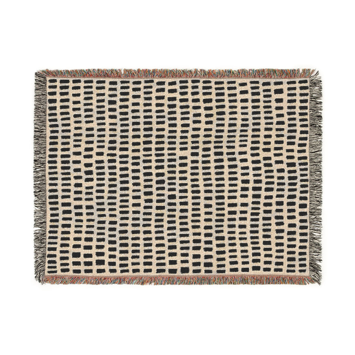 Updated Hand-Drawn Grid Texture Woven Blanket | Cream Background
