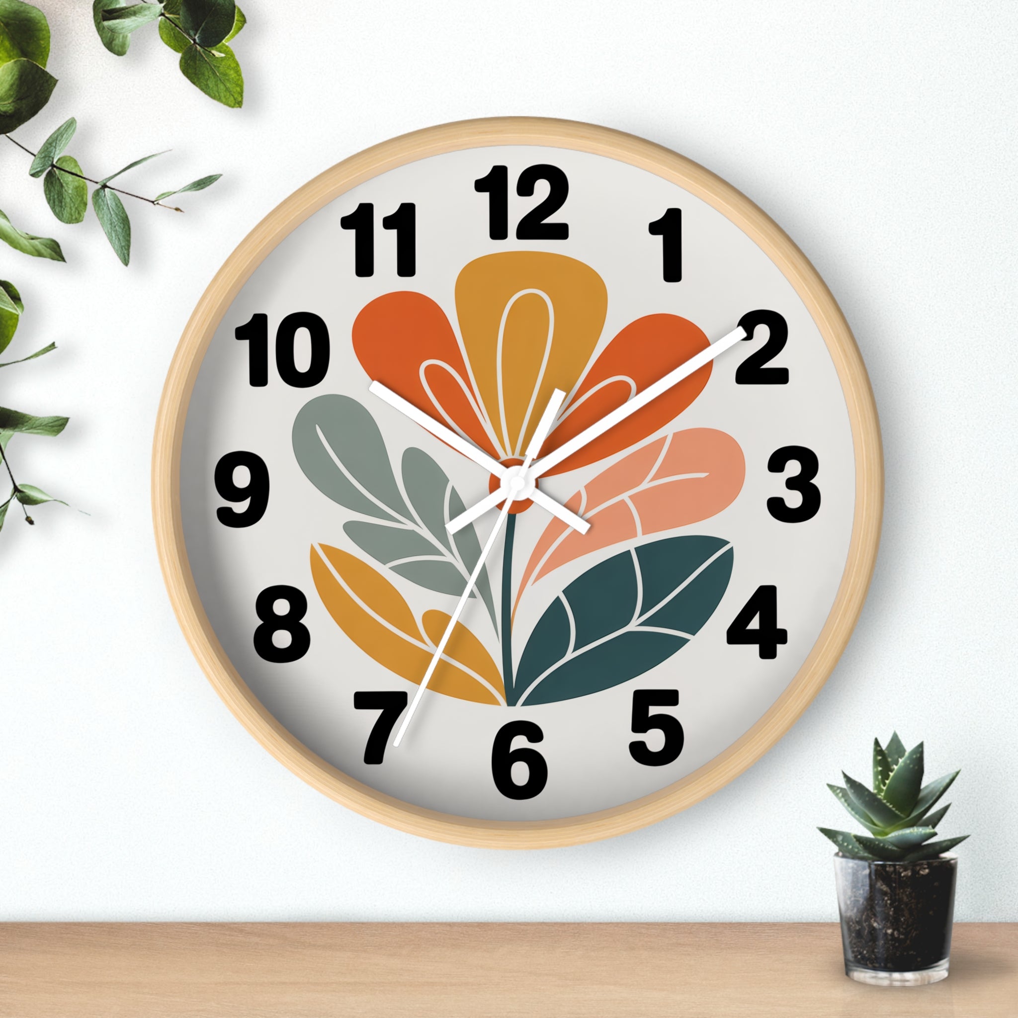 Mid-Century Graphic Flower Wall Clock | Scandinavian Retro Floral Clock