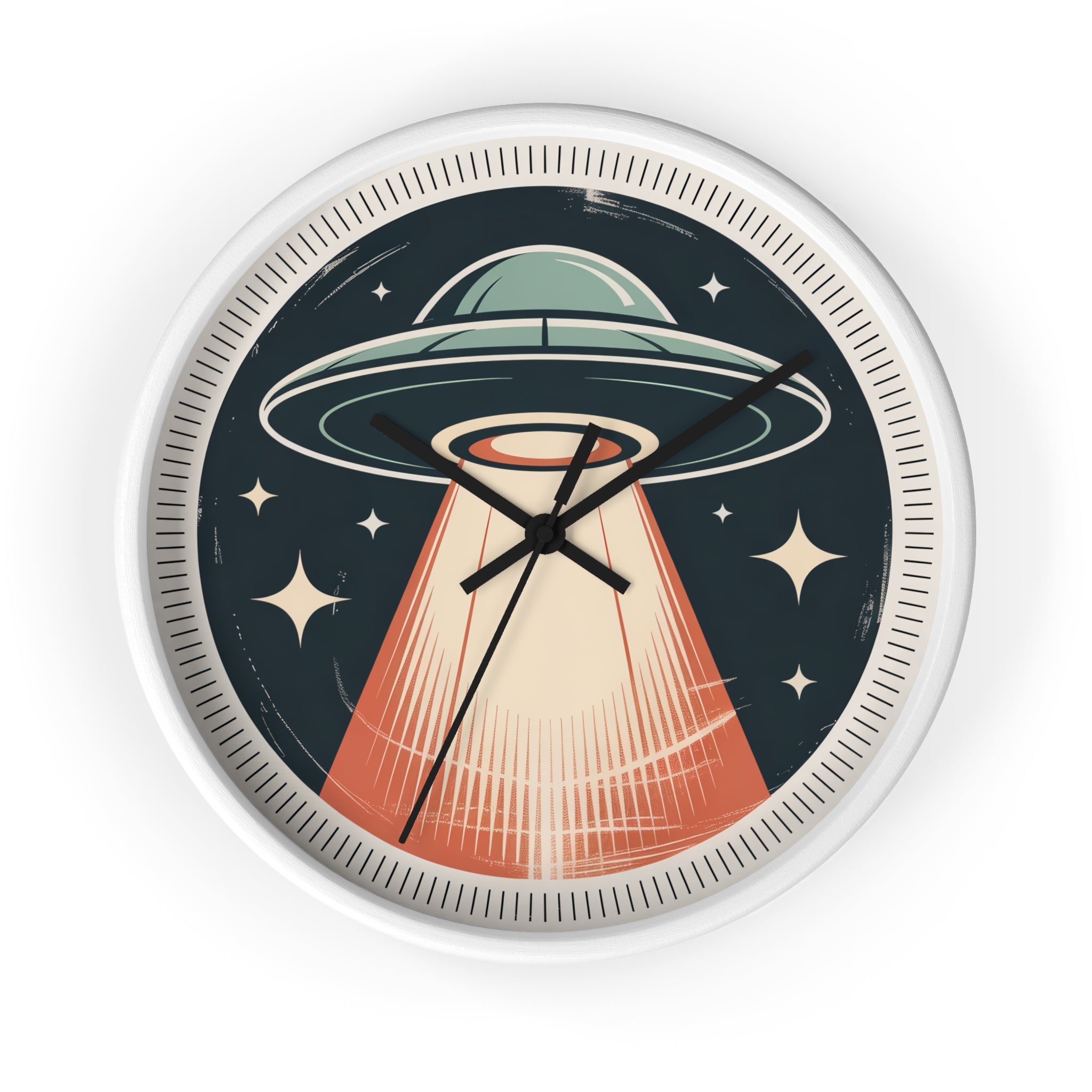 Mid Century Modern Clock, Vintage UFO Beam Wall Clock, Retro Sci Fi Space Decor, 1950s Roadside Poster Style, Atomic Space Age Clock