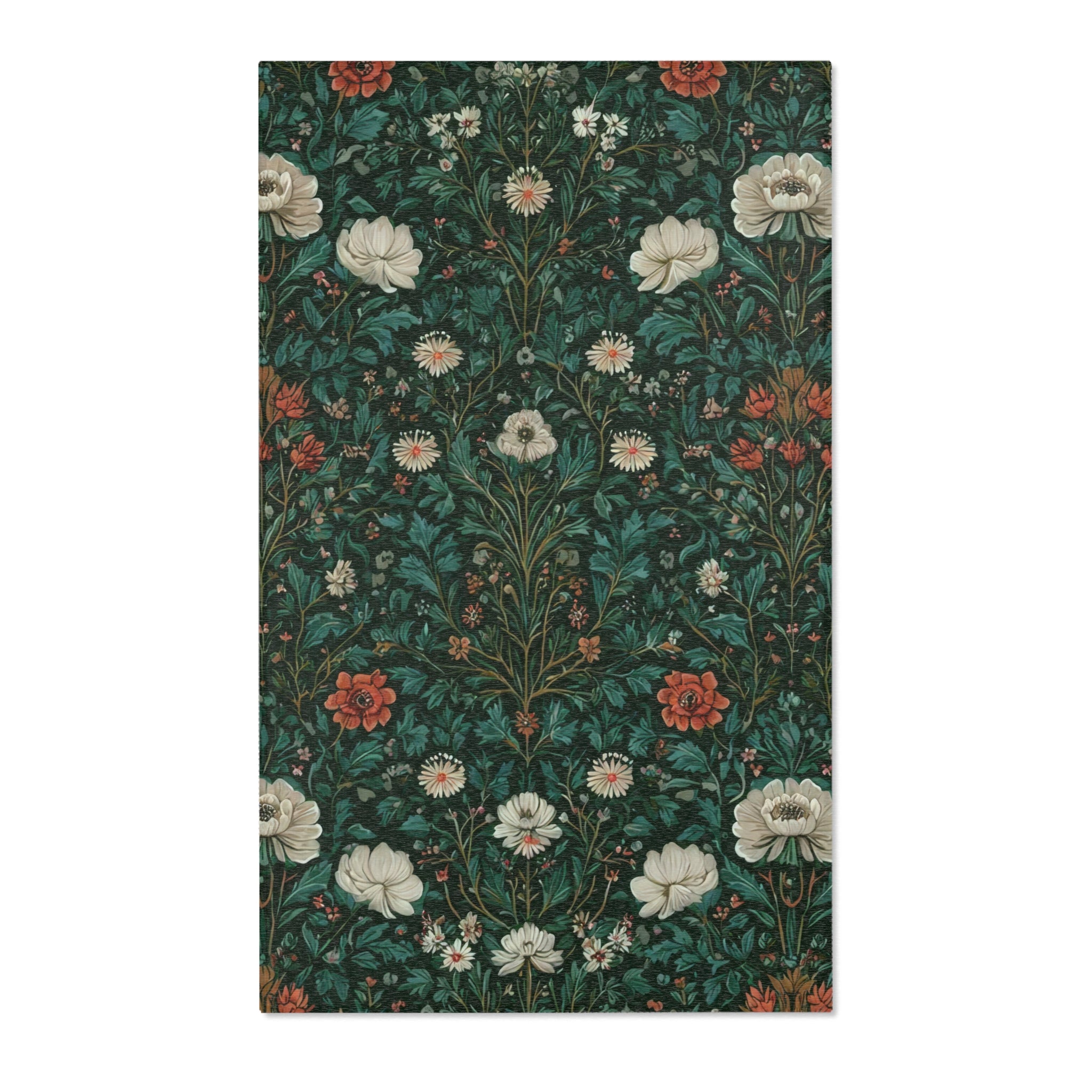 William Morris Botanical Area Rug | Vintage Floral Forest Green