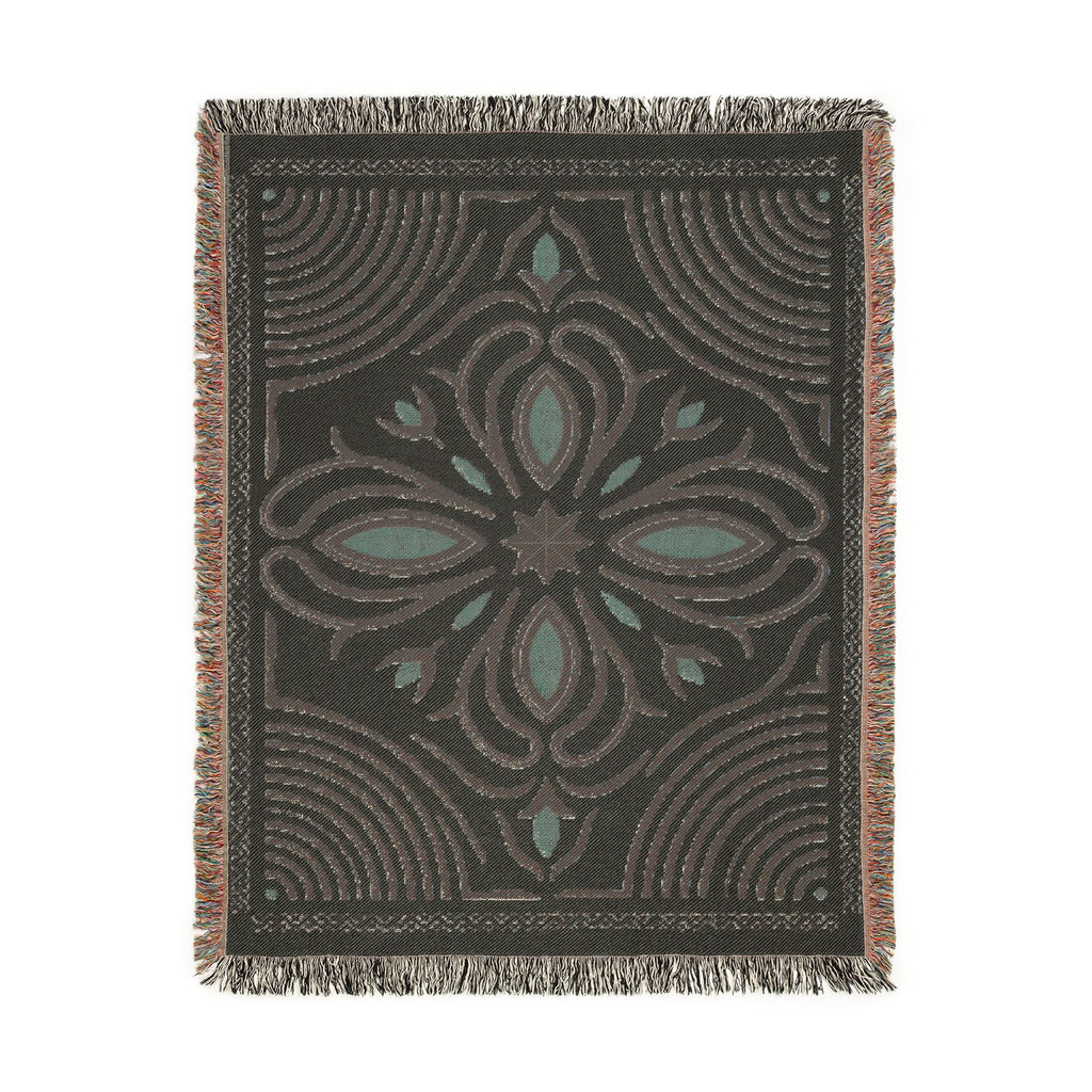 Boho Floral Medallion Woven Blanket | Southwestern Tile Pattern, Fringe Throw