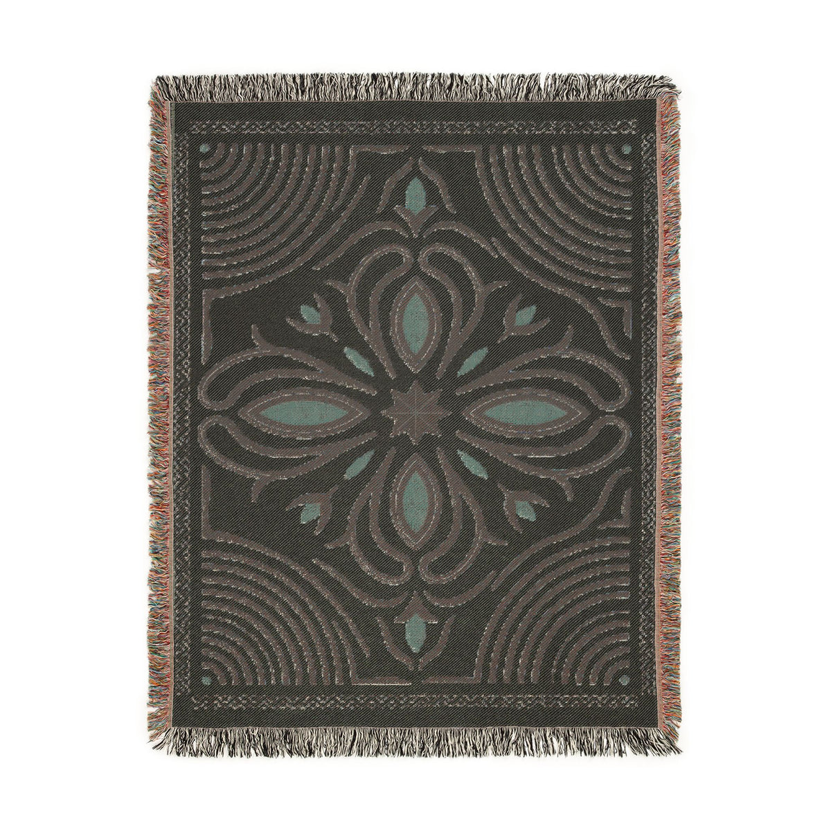 Boho Floral Medallion Woven Blanket | Southwestern Tile Pattern, Fringe Throw