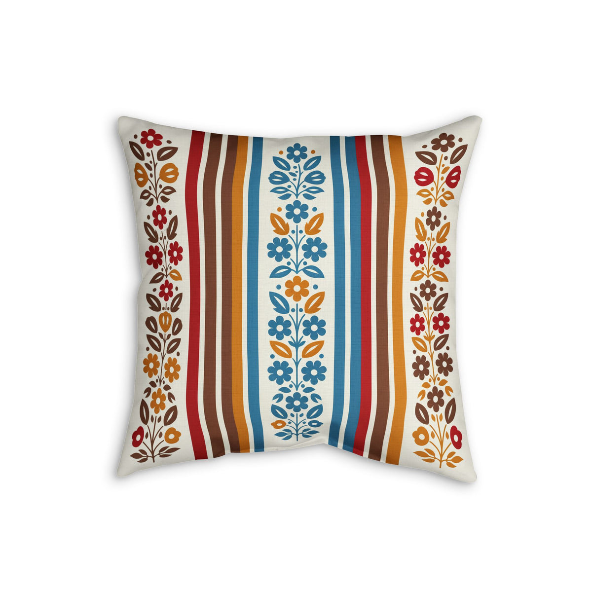 Scandinavian folk floral faux linen accent pillow, alternate view