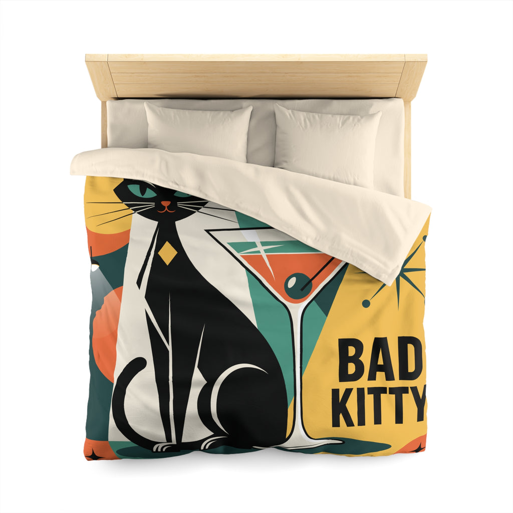 Atomic Black Cat Duvet Cover | Mid Century Modern Geometric 'Bad Kitty Lounge'