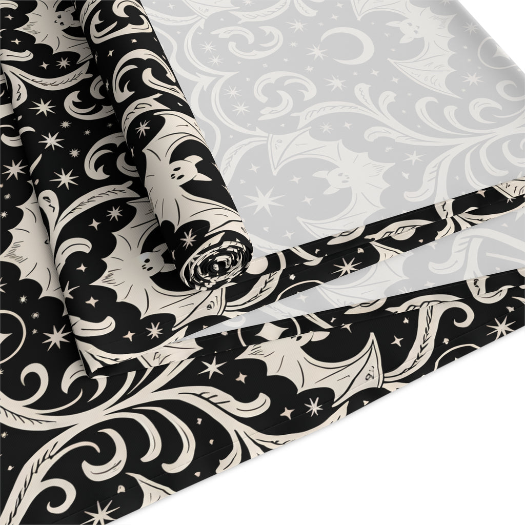 Gothic Bat Damask Table Runner | Black Halloween Table Decor