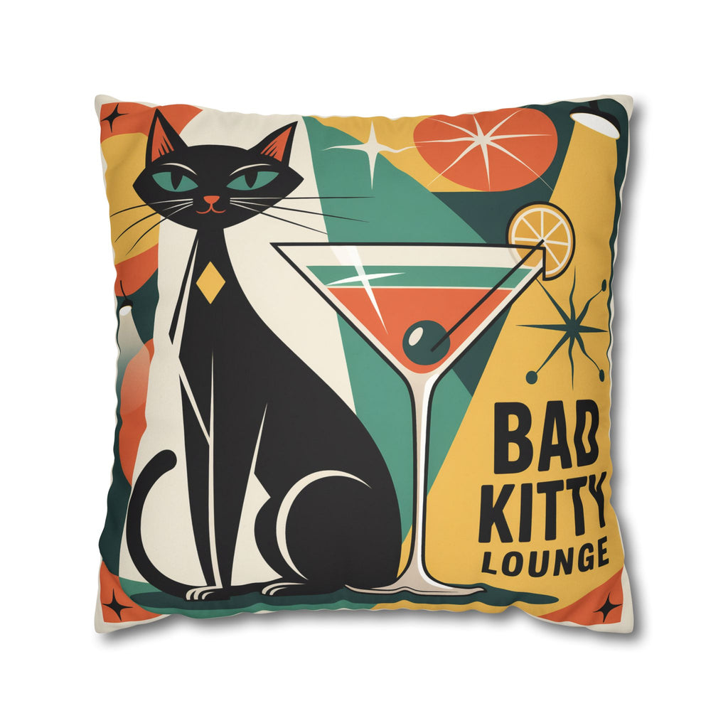 Bad Kitty Mid Century Modern Faux Suede Square Pillowcase | Retro Cat Accent