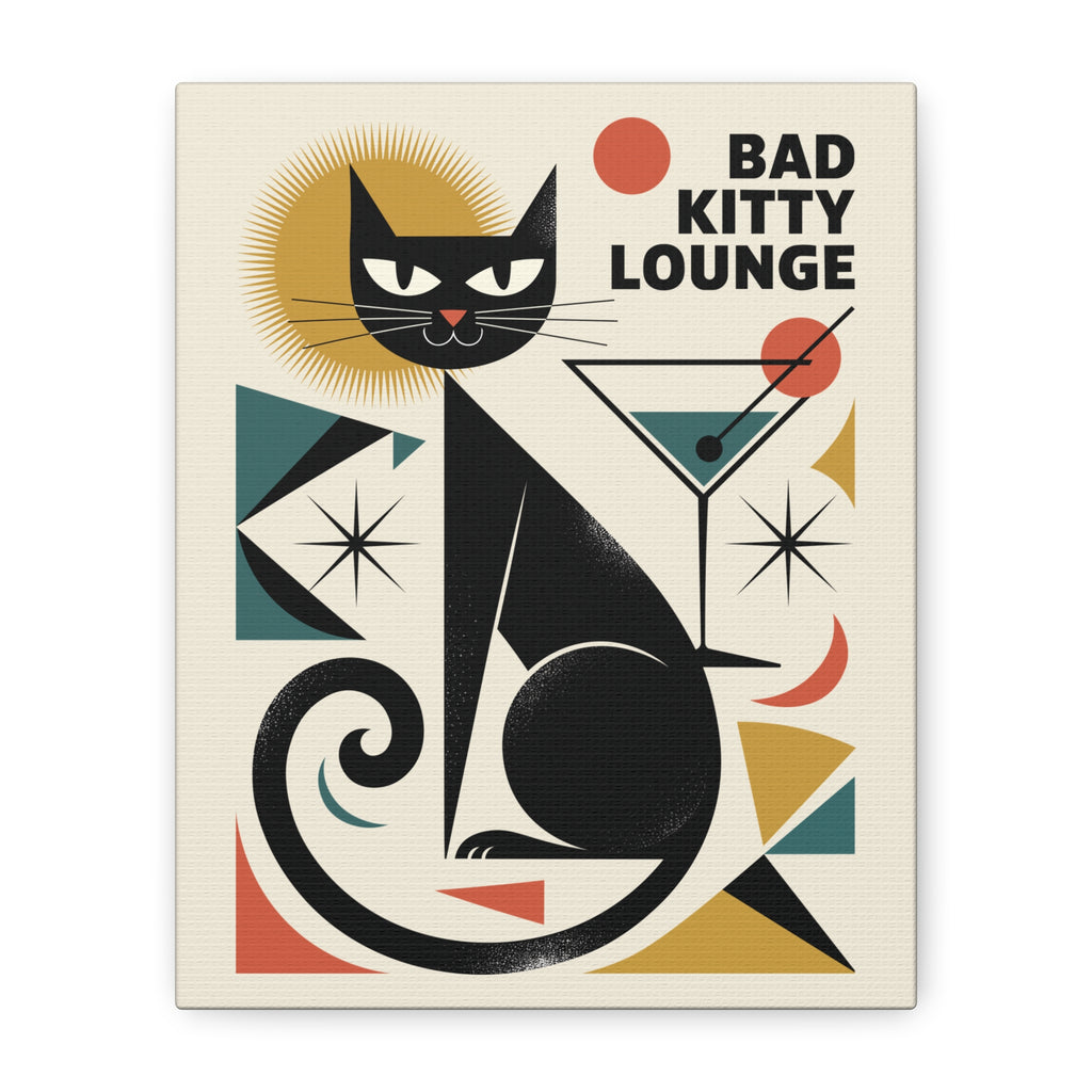 Art Deco Black Cat Martini Canvas | Bad Kitty
