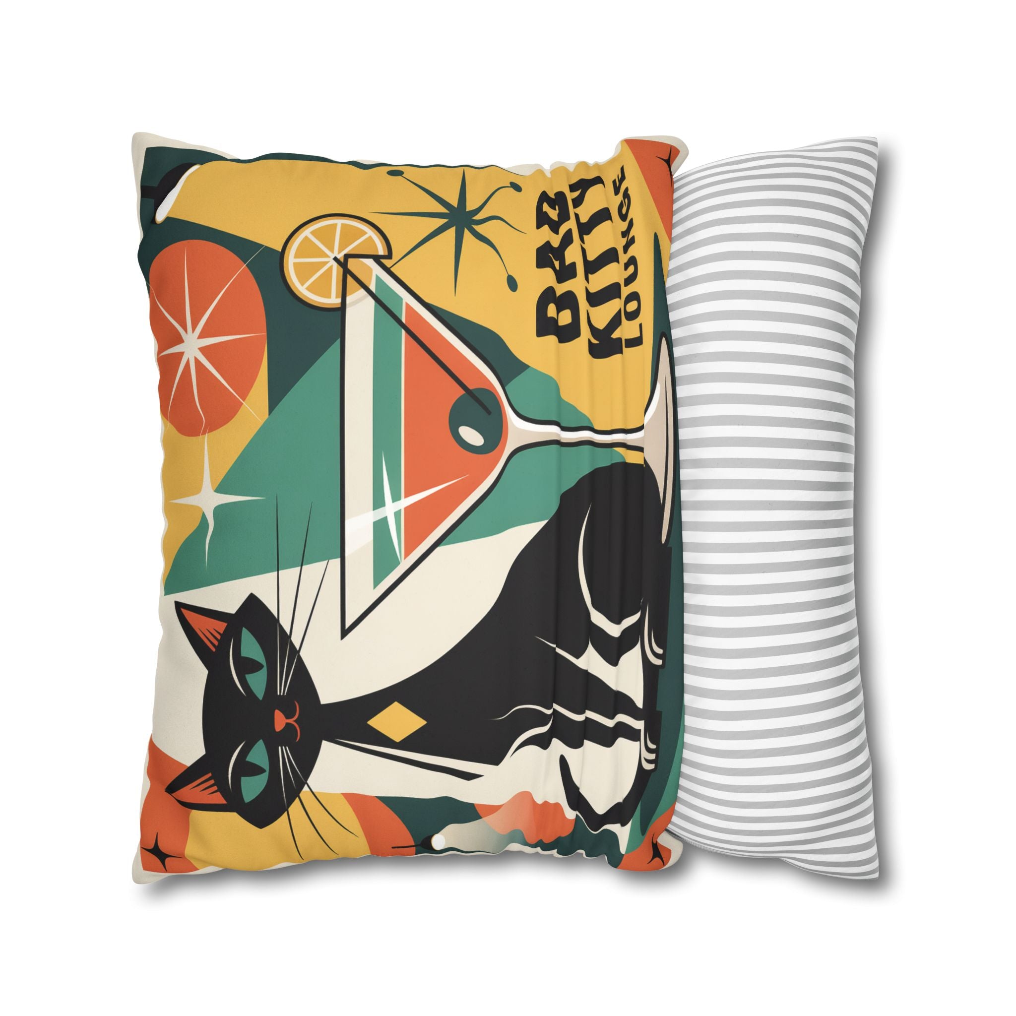 Bad Kitty Mid Century Modern Faux Suede Square Pillowcase | Retro Cat Accent