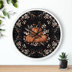 Autumn Pumpkin Wall Clock | Black Floral Fall Decor