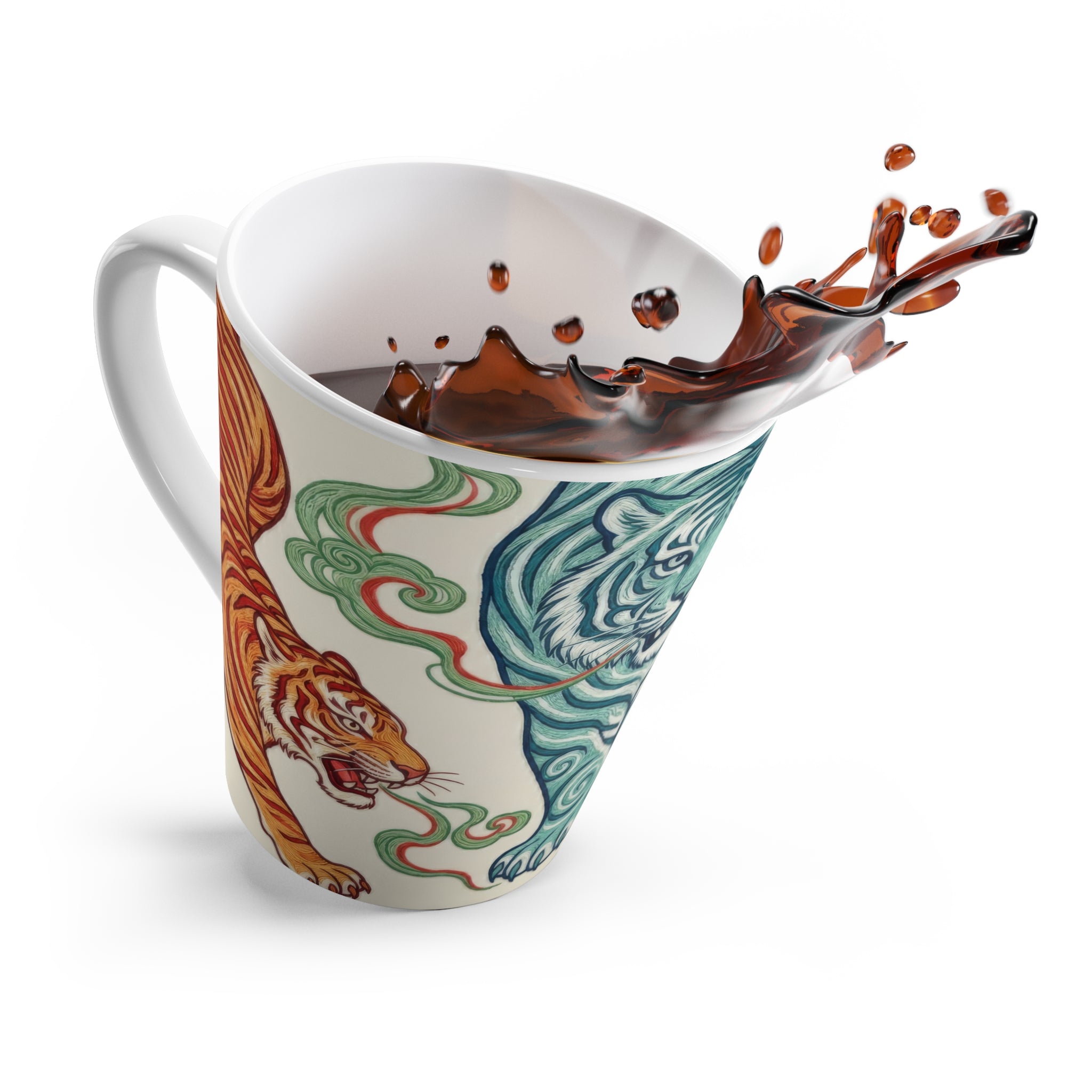 Chinoiserie Tiger Mug, Vintage Asian Inspired Coffee Mug, Bold Tiger Design Ceramic Mug