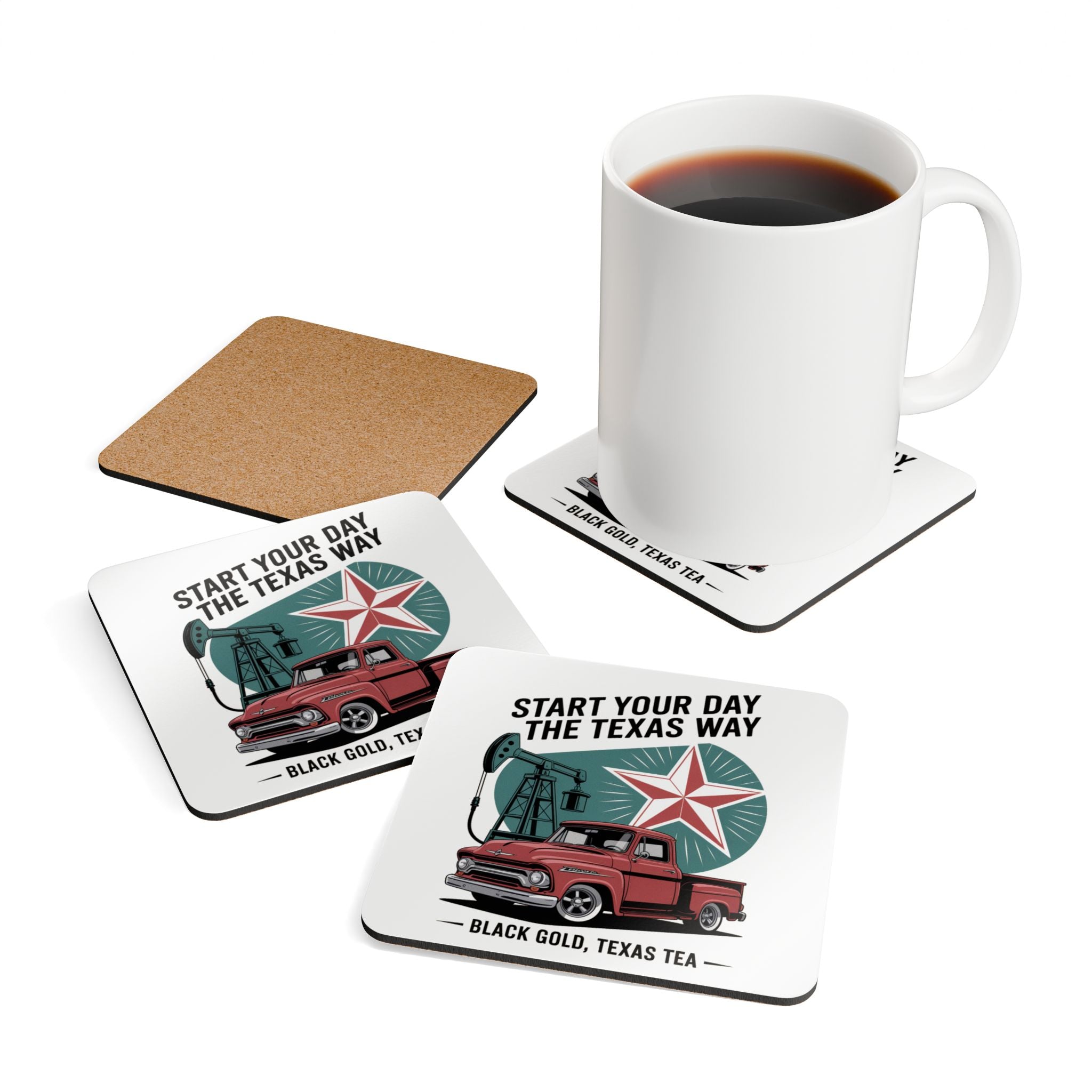 Retro Texas Drink Coasters  50s Car & Oilfield Design, Vintage Americana Texan Gift Set