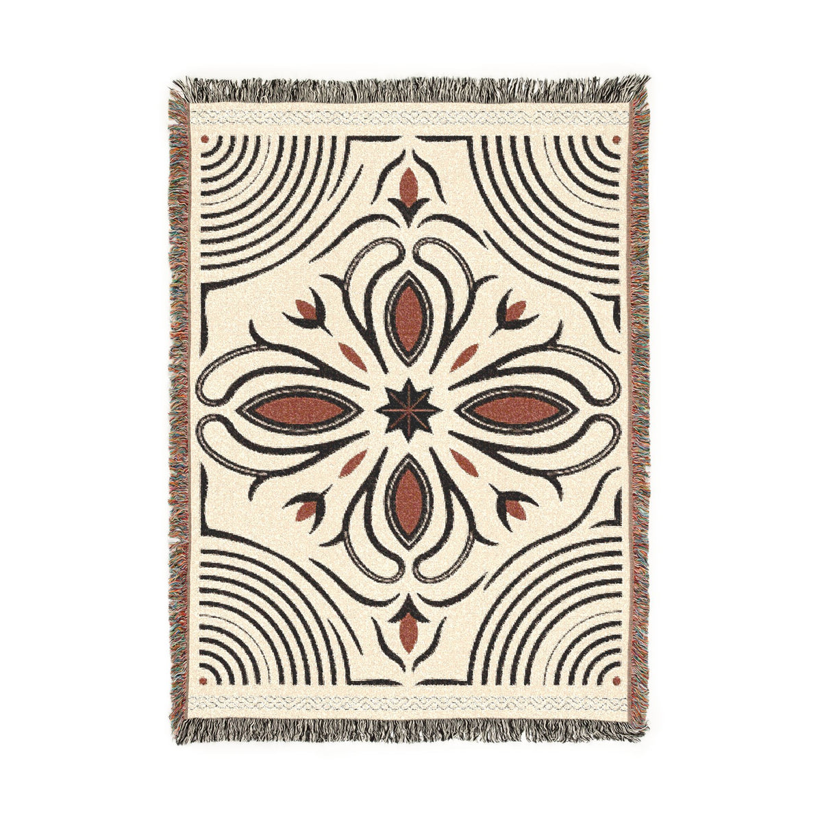 Boho Floral Medallion Woven Blanket | Southwestern Tile Pattern, Fringe Throw