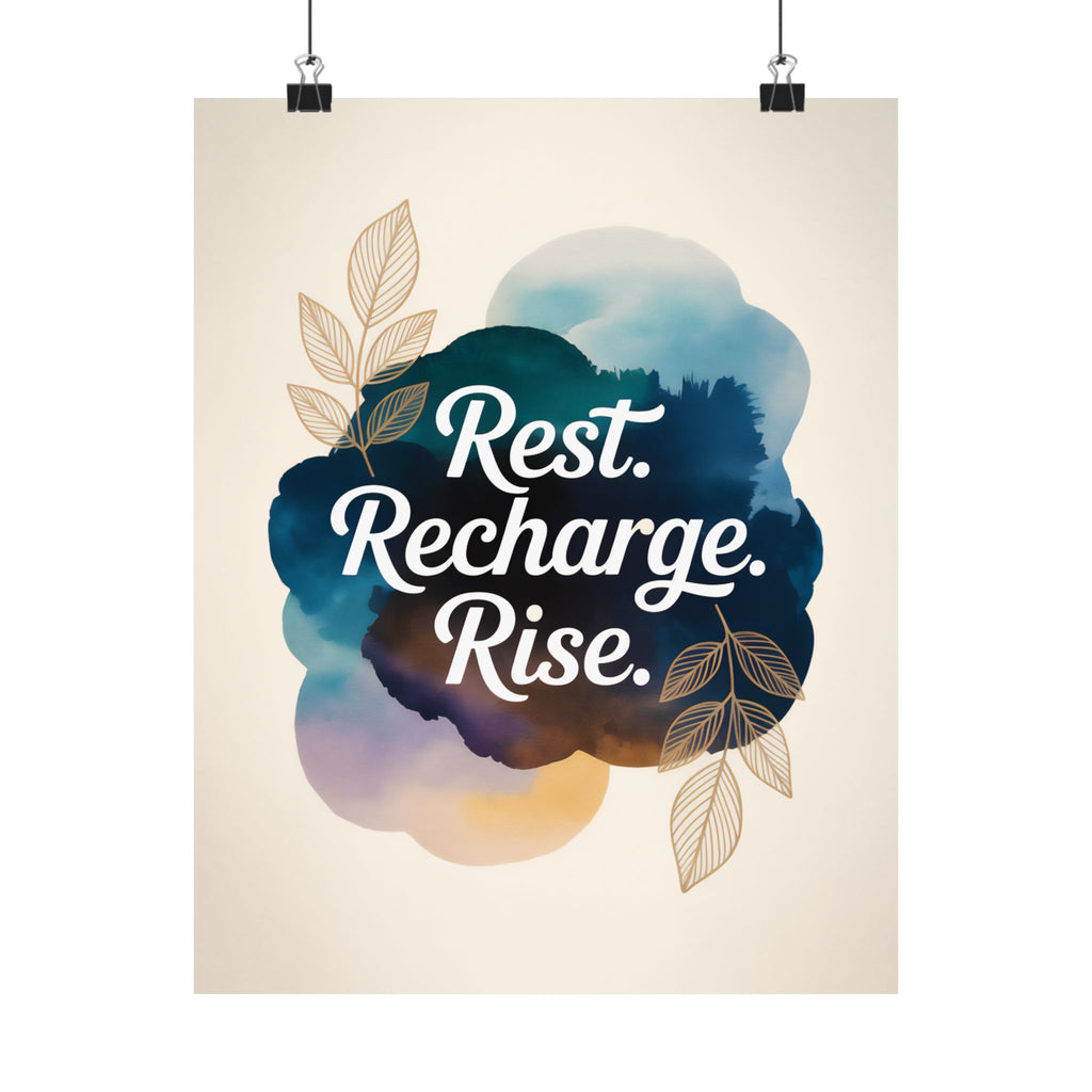 Rest Recharge Rise Poster | Motivational Wall Art, Modern Minimalist Print, Mindfulness Decor