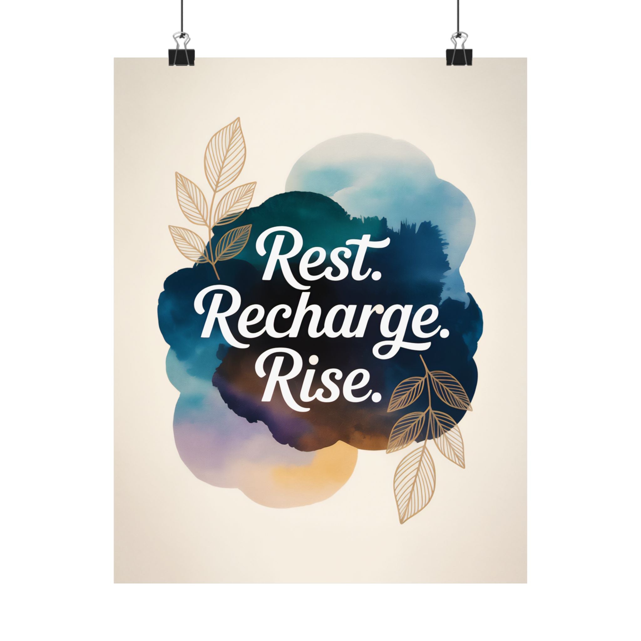 Rest Recharge Rise Poster | Motivational Wall Art, Modern Minimalist Print, Mindfulness Decor