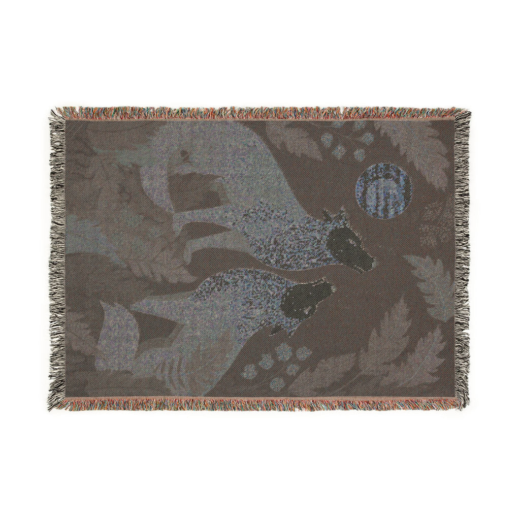 Woven Wolves Moon scene blanket | Tapestry-style woodland heirloom throw