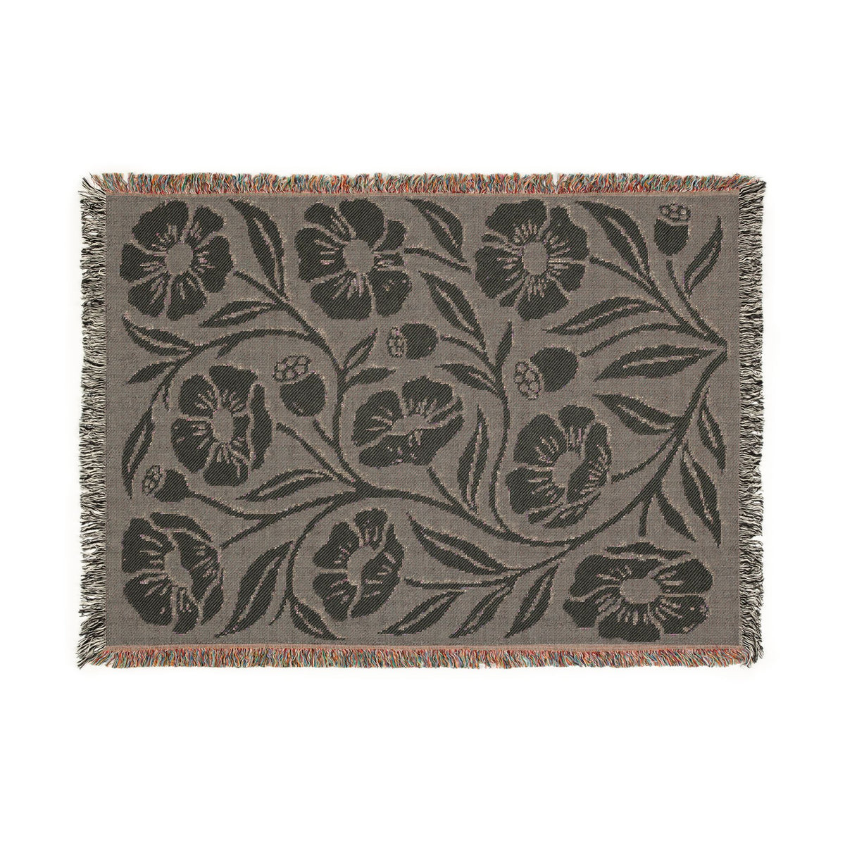 Botanical Floral Pattern Woven Blanket | Green Sage Cream Flower Throw