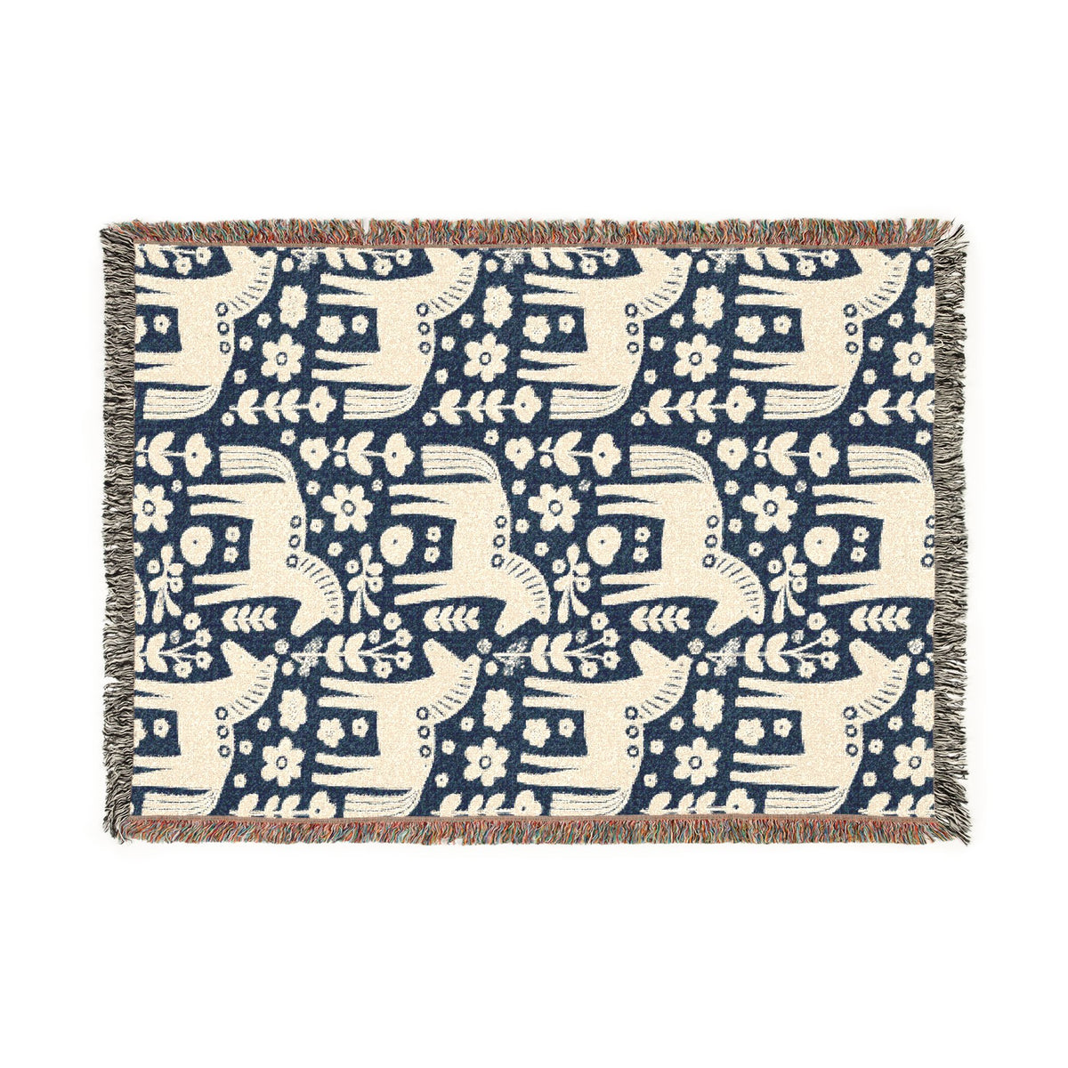 Scandinavian Dala Horse Woven Throw Blanket  | Nordic Folk Art Throw