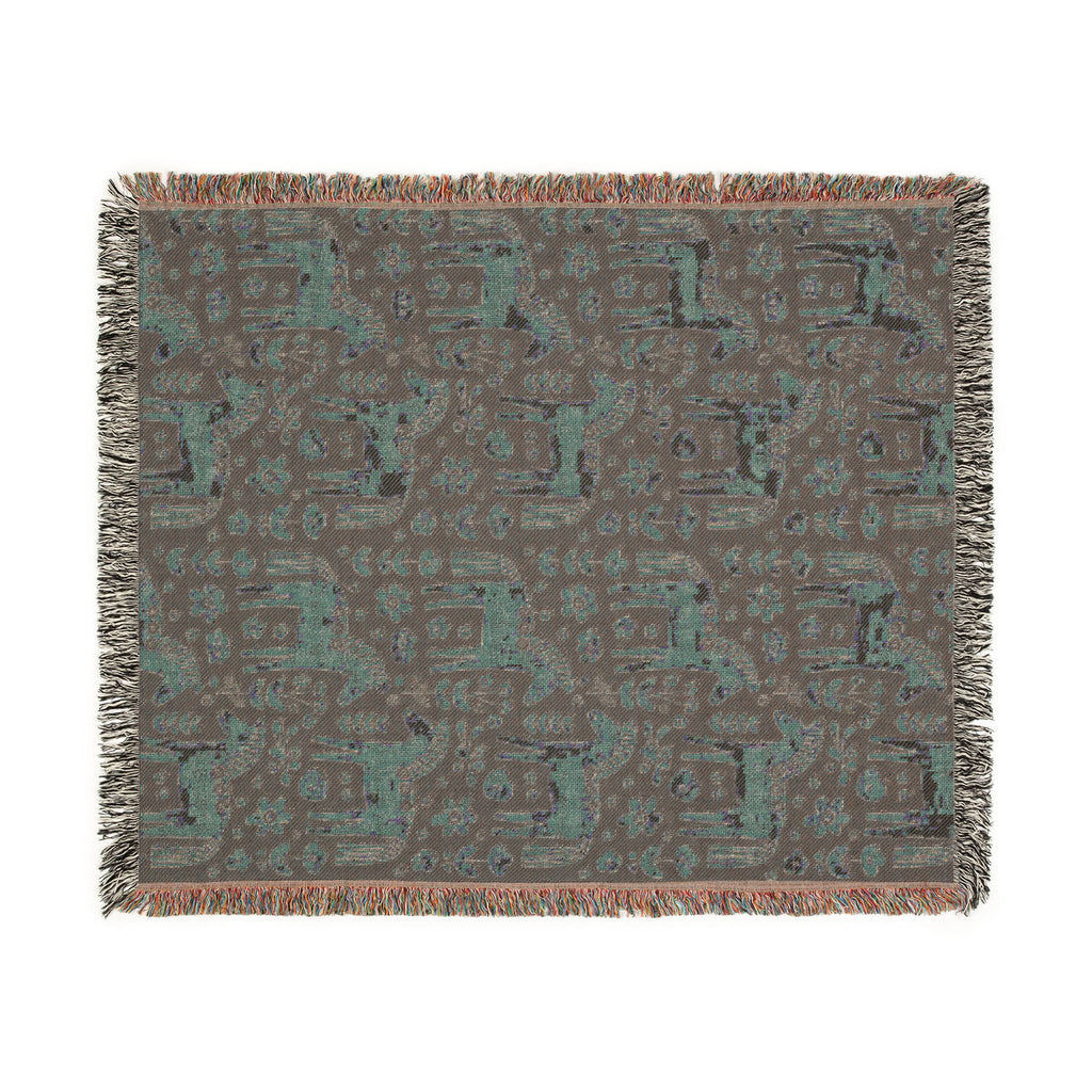 Scandinavian Dala Horse Woven Throw Blanket  | Nordic Folk Art Throw