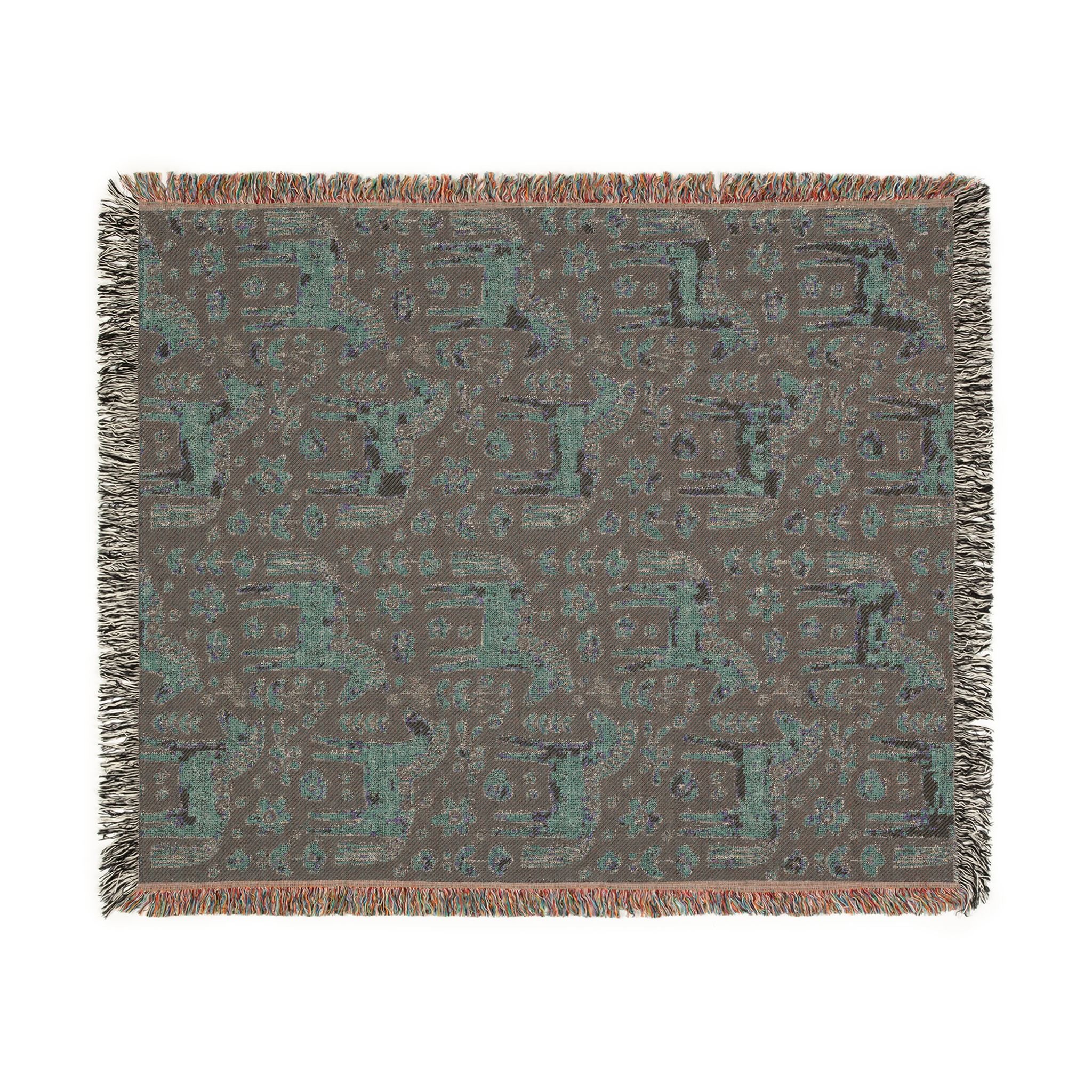 Scandinavian Dala Horse Woven Throw Blanket  | Nordic Folk Art Throw