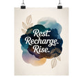Rest Recharge Rise Poster | Motivational Wall Art, Modern Minimalist Print, Mindfulness Decor