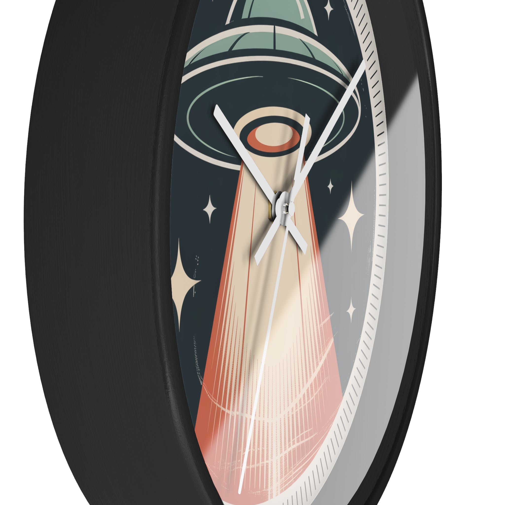 Mid Century Modern Clock, Vintage UFO Beam Wall Clock, Retro Sci Fi Space Decor, 1950s Roadside Poster Style, Atomic Space Age Clock