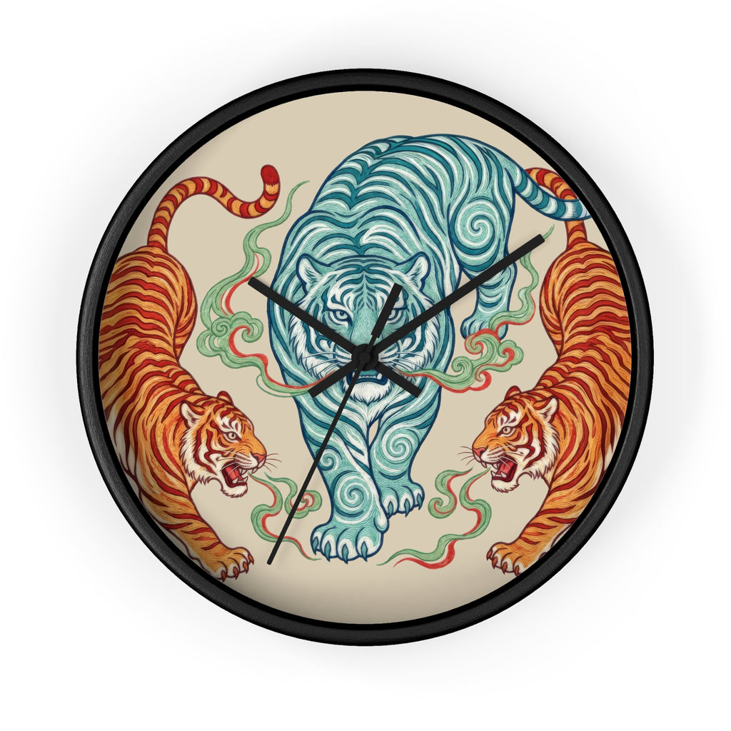 Chinoiserie Three Tigers Wall Clock | Mid Century Modern