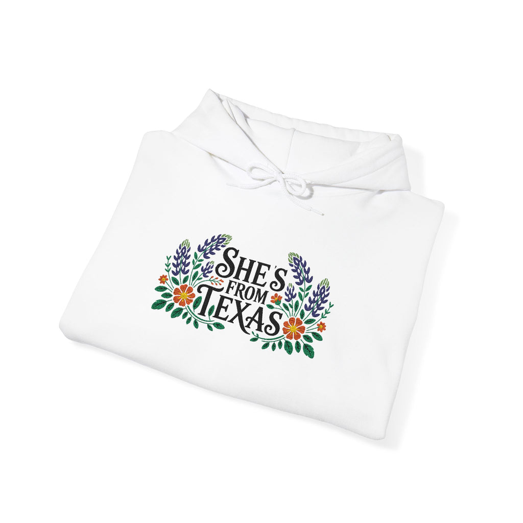 Personalized She’s From Texas Embroidered Hoodie | Bluebonnets