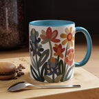 Retro Floral Accent Mug | Colorful Botanical Coffee Cup