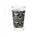 Clear 16-ounce mixing glass with black bat damask pattern