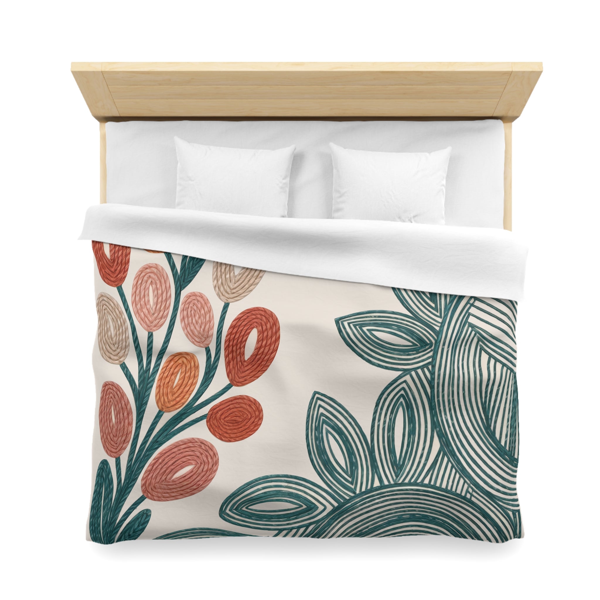 Modern Folk Botanical Duvet Cover | Boho | Mid-Century Floral, Terracotta Teal