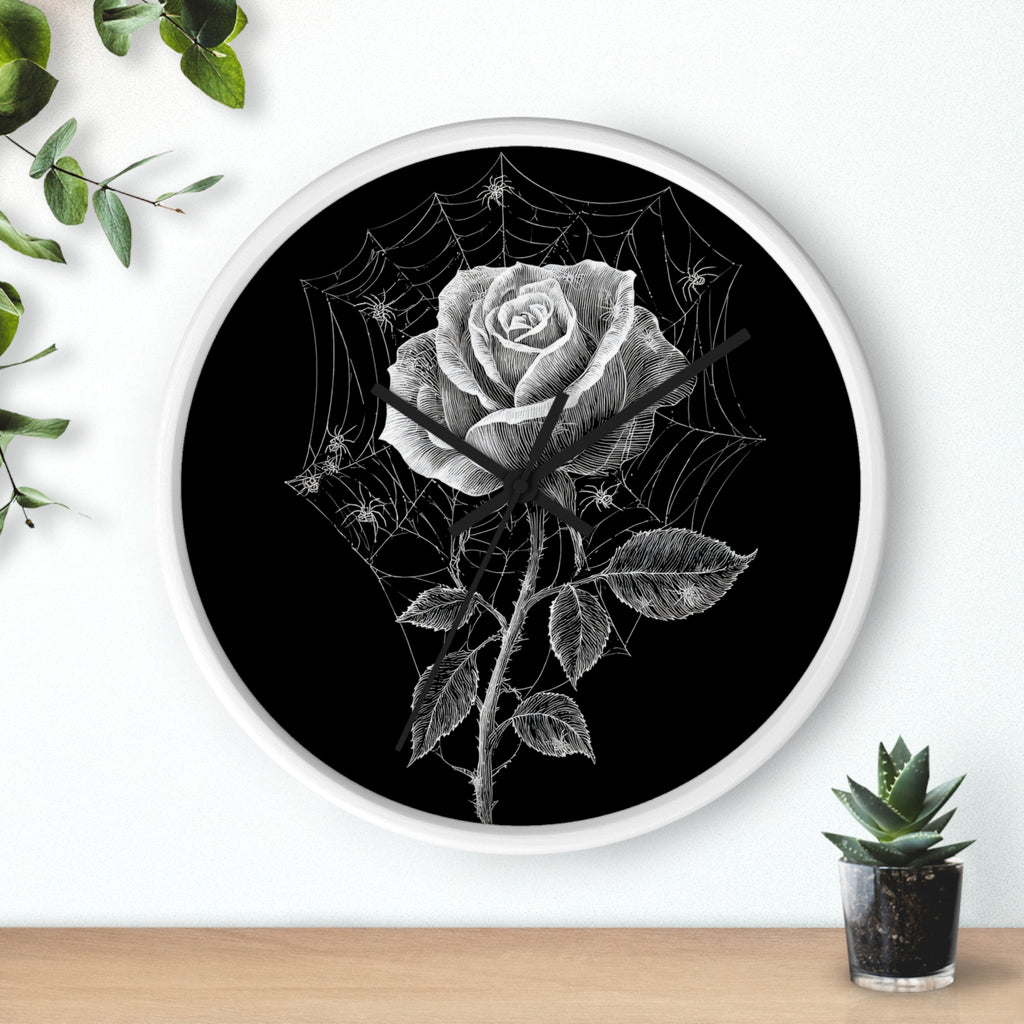 Gothic Rose Spiderweb Wall Clock | Victorian Dark Academia Decor