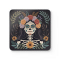 La Catrina Cork Coasters, Day of the Dead Floral Skull Drink Coaster Set