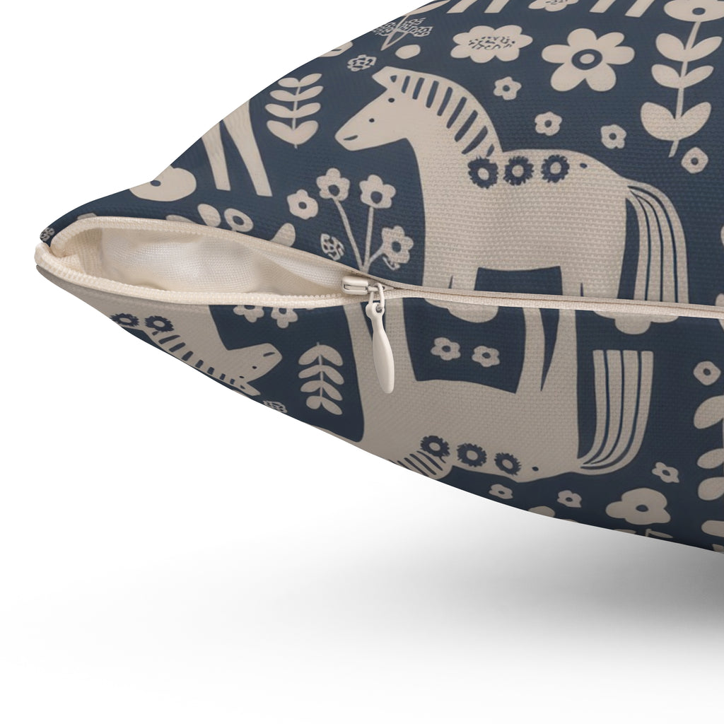 Scandinavian Folk Horses Throw Pillow | Square Pillow with insert