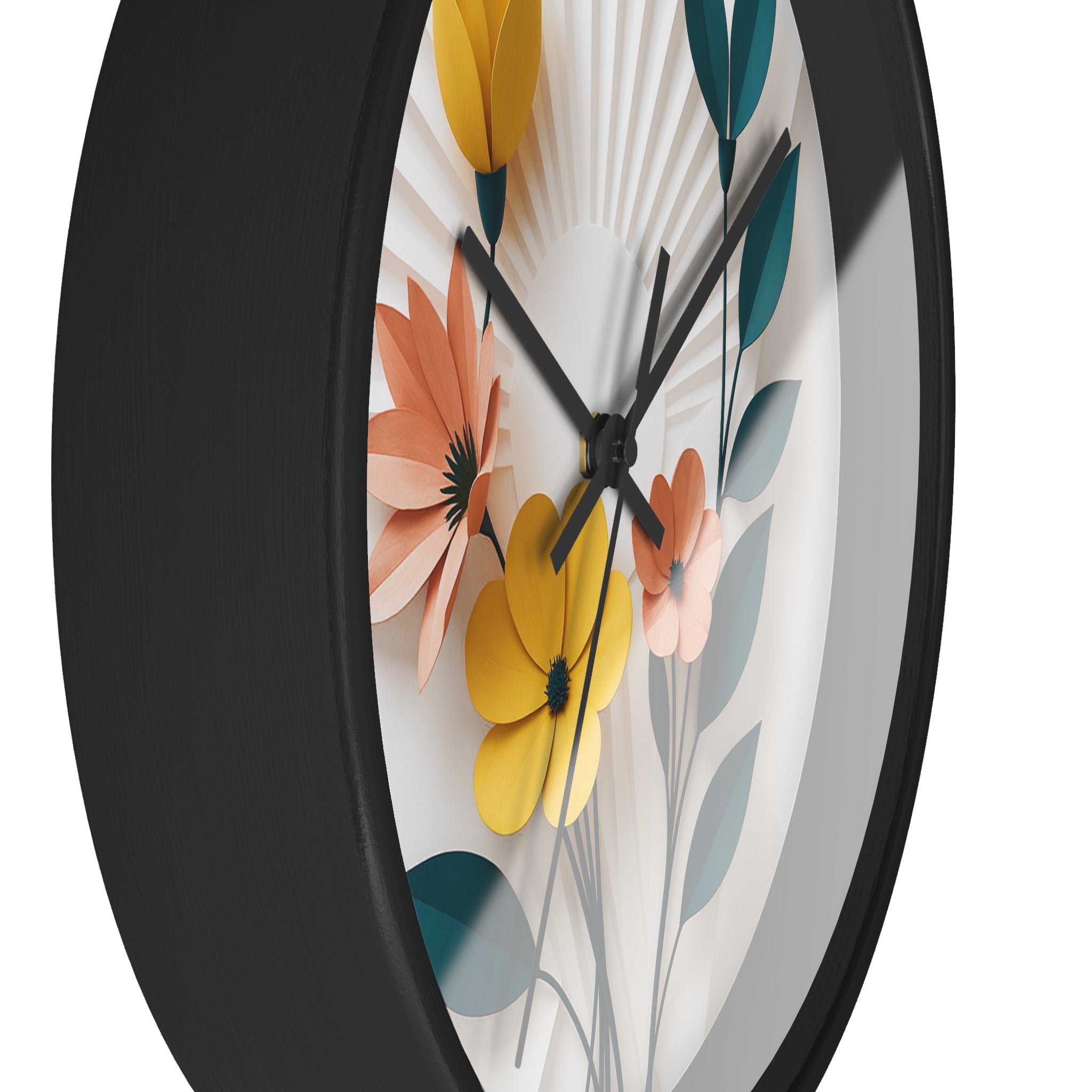 Mid Century Modern Clock | Botanical 3D Paper Flower Art |  Layered Vintage Floral Decor
