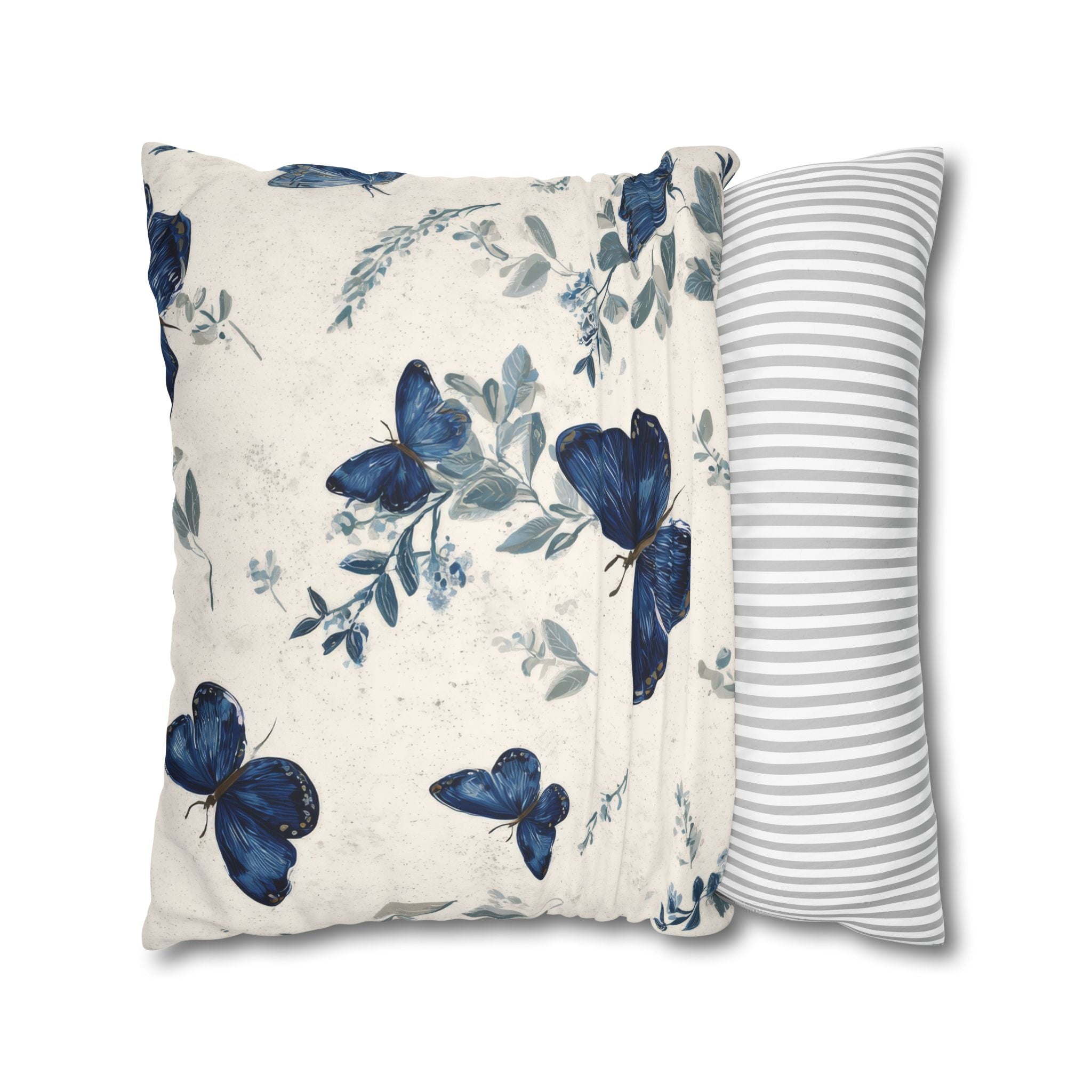 Blue Butterfly Botanical Faux Suede Pillowcase | Sapphire Cobalt Butterflies