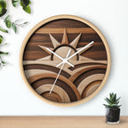 Geometric Sunrise Wall Clock | Marquetry-Style MCM Decor