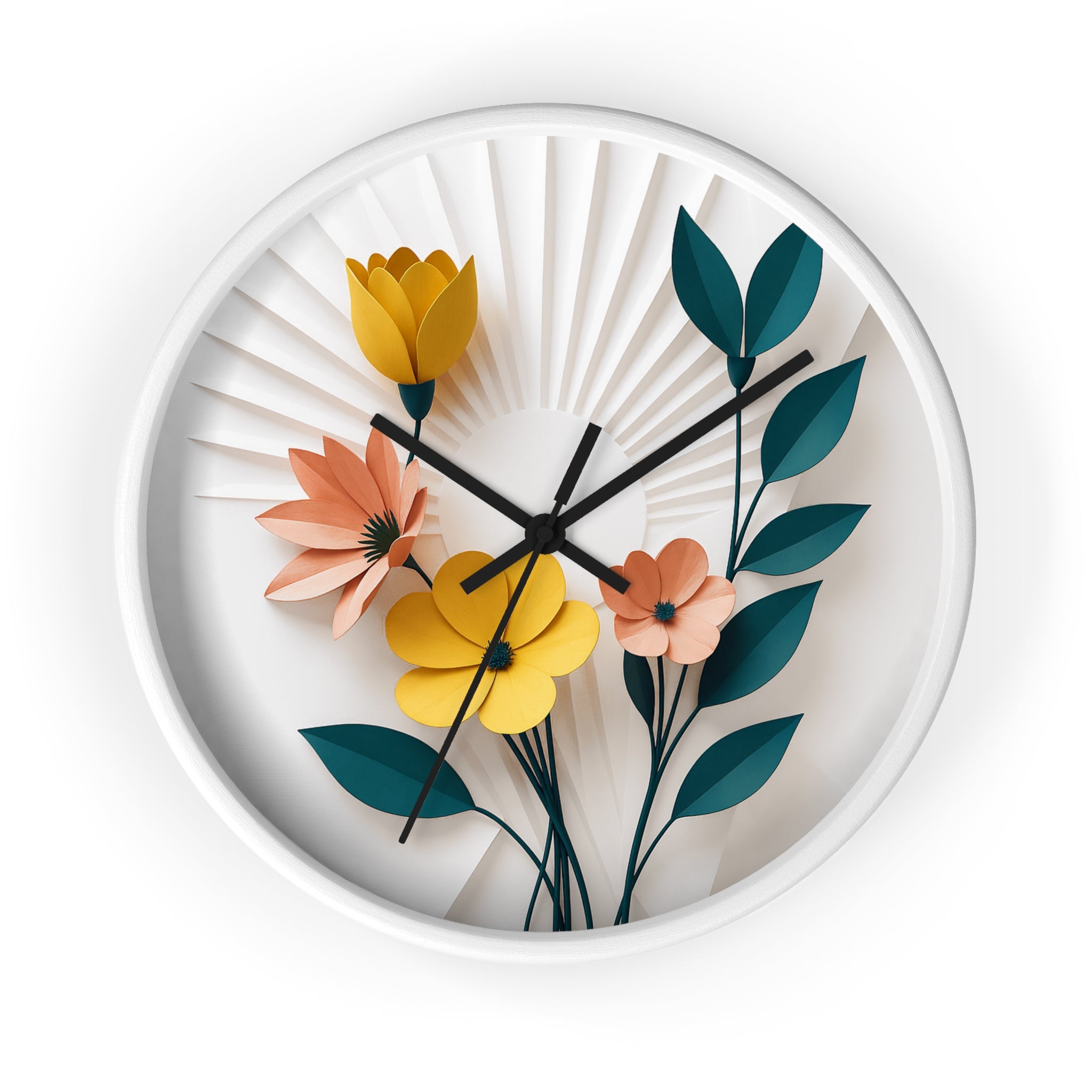 Mid Century Modern Clock | Botanical 3D Paper Flower Art |  Layered Vintage Floral Decor
