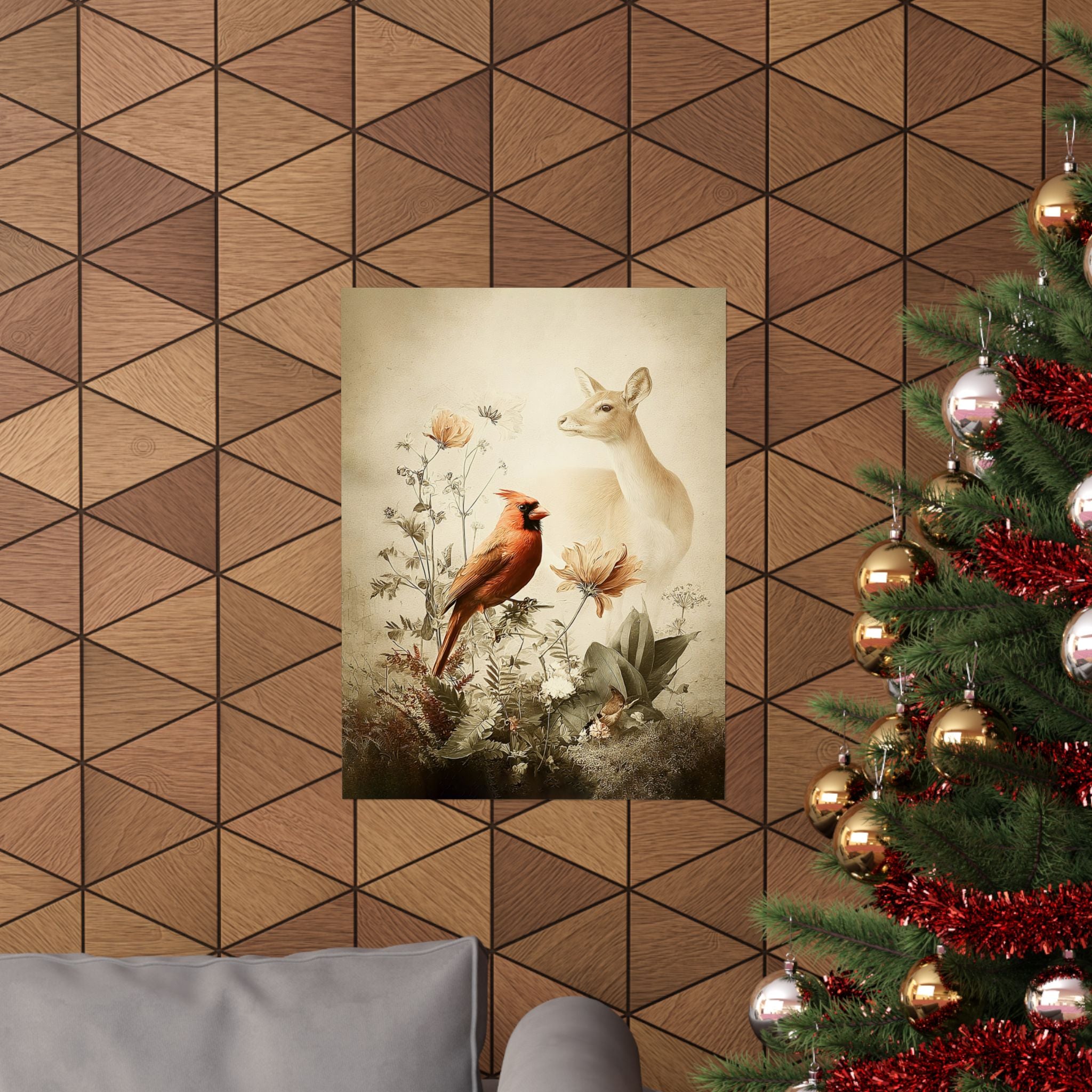 Woodland Cardinal and Doe Poster  | Nature Scene, Floral