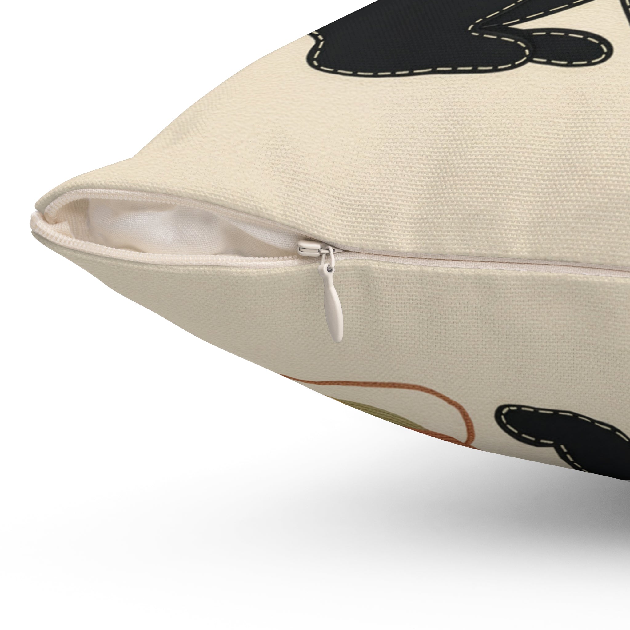 Folk Black Cat Pawing Yarn Pillow | Mid-Century Appliqué Style Decorative Pillow