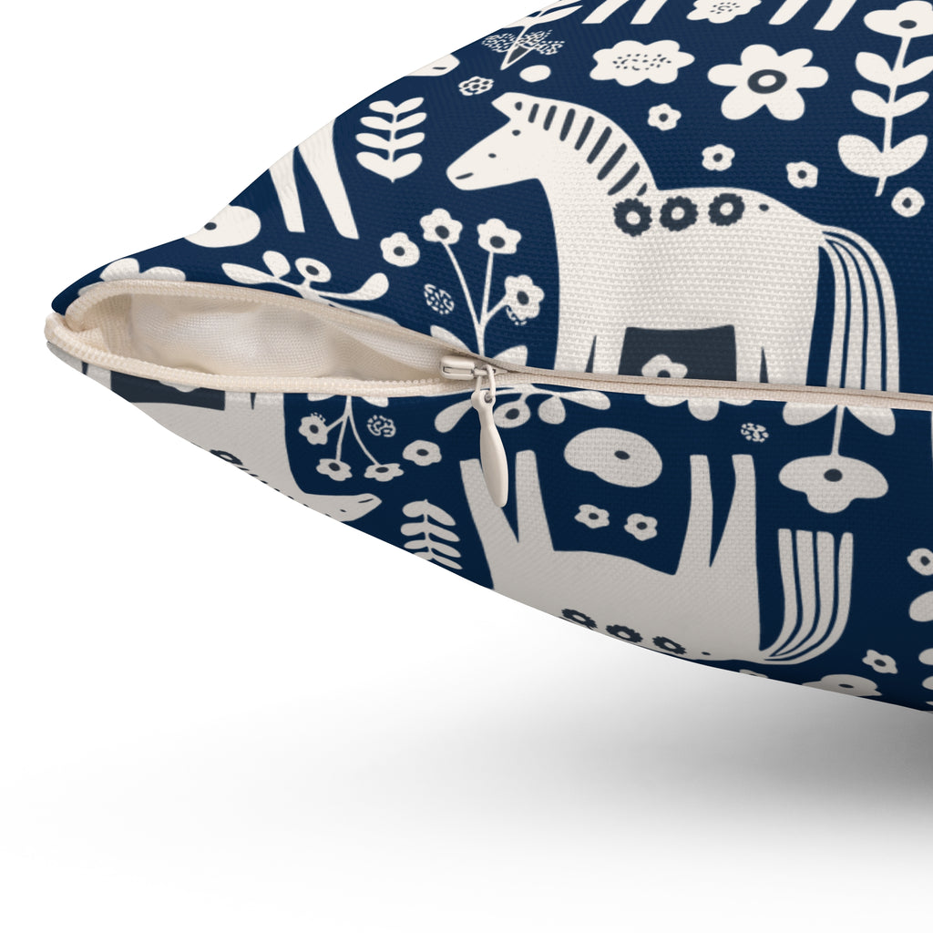 Scandinavian Folk Horses Throw Pillow | Square Pillow with insert