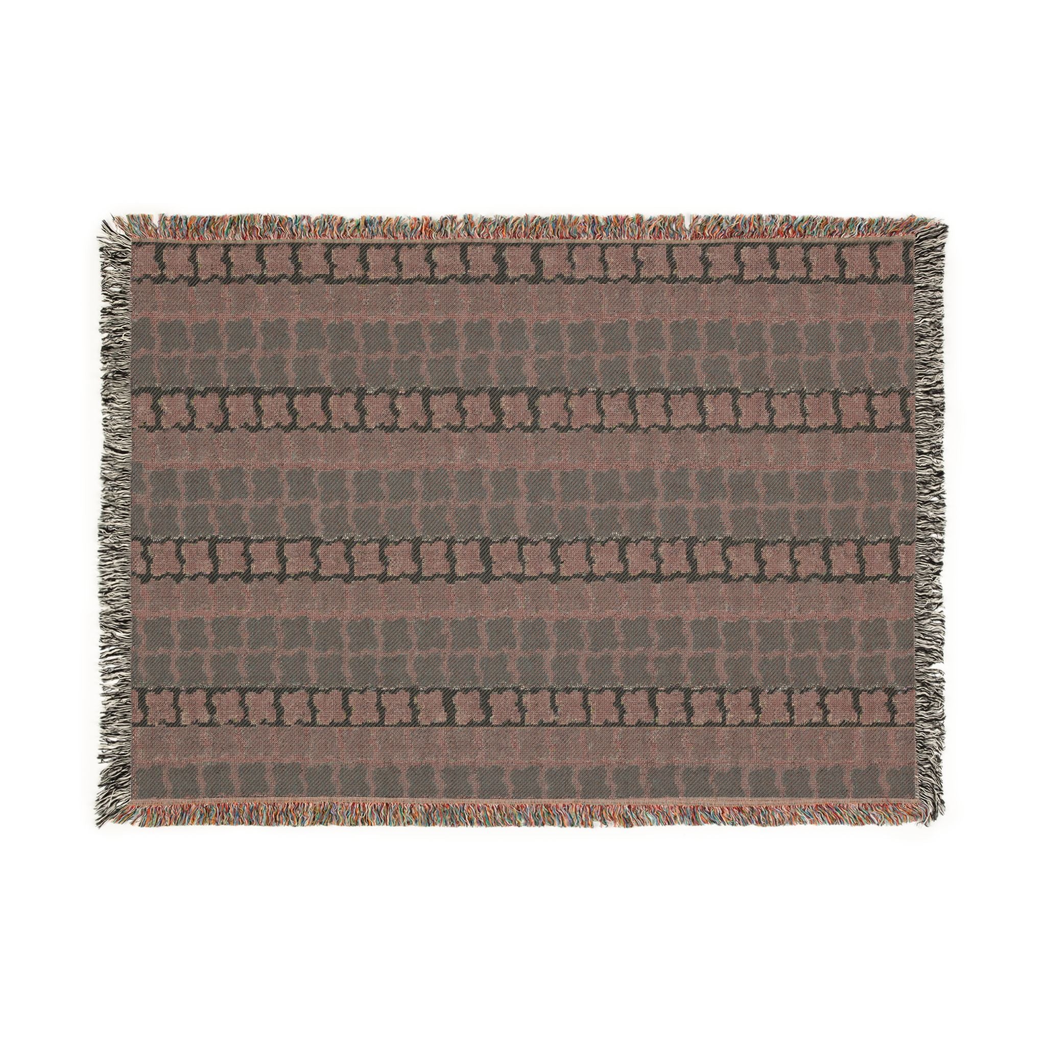 Mid Century Modern Cotton Throw Blanket | 1960s Inspired Geometric Pattern | Retro Green Sofa Throw with Fringe