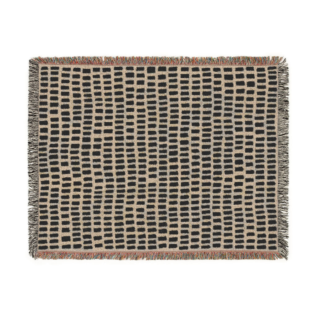 Updated Hand-Drawn Grid Texture Woven Blanket | Cream Background