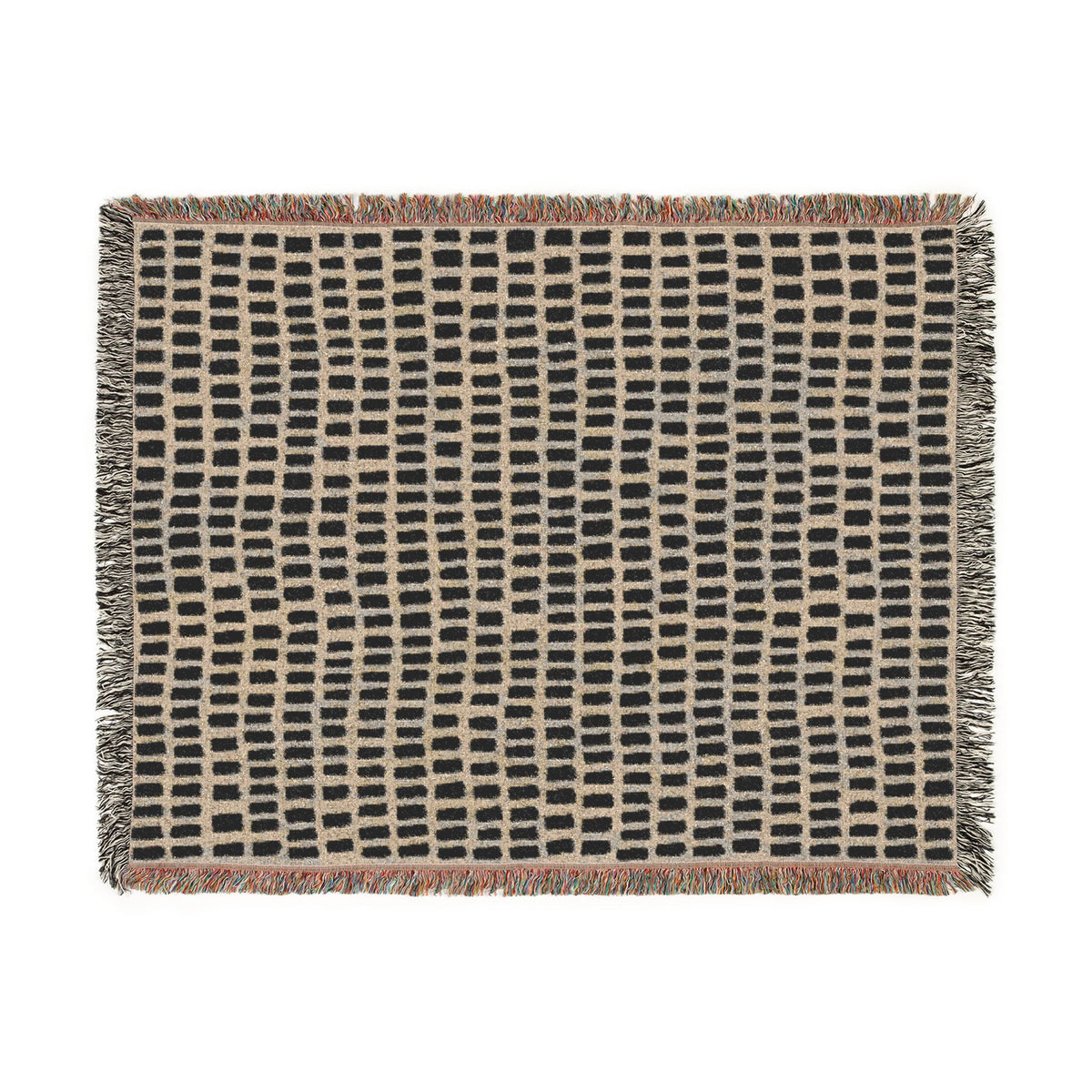 Updated Hand-Drawn Grid Texture Woven Blanket | Cream Background