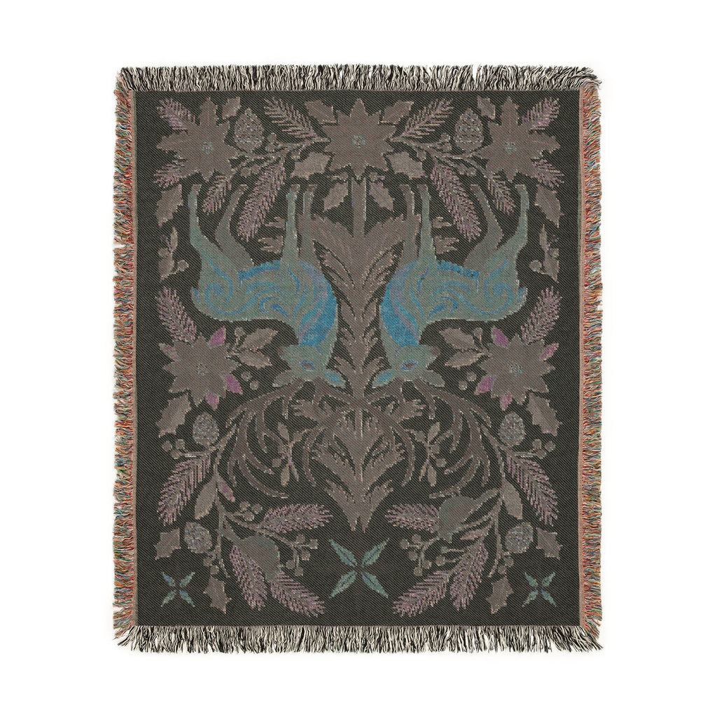 Folk Fox & Floral Woven Blanket | Tapestry Throw