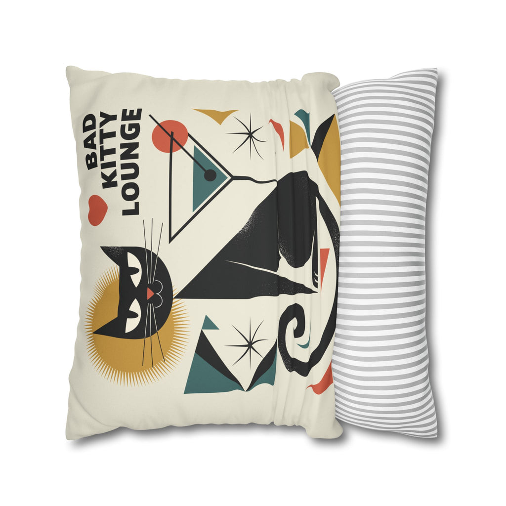 Bad Kitty Mid Century Modern | Art Deco Faux Suede Square Pillowcase | Retro Cat Accent