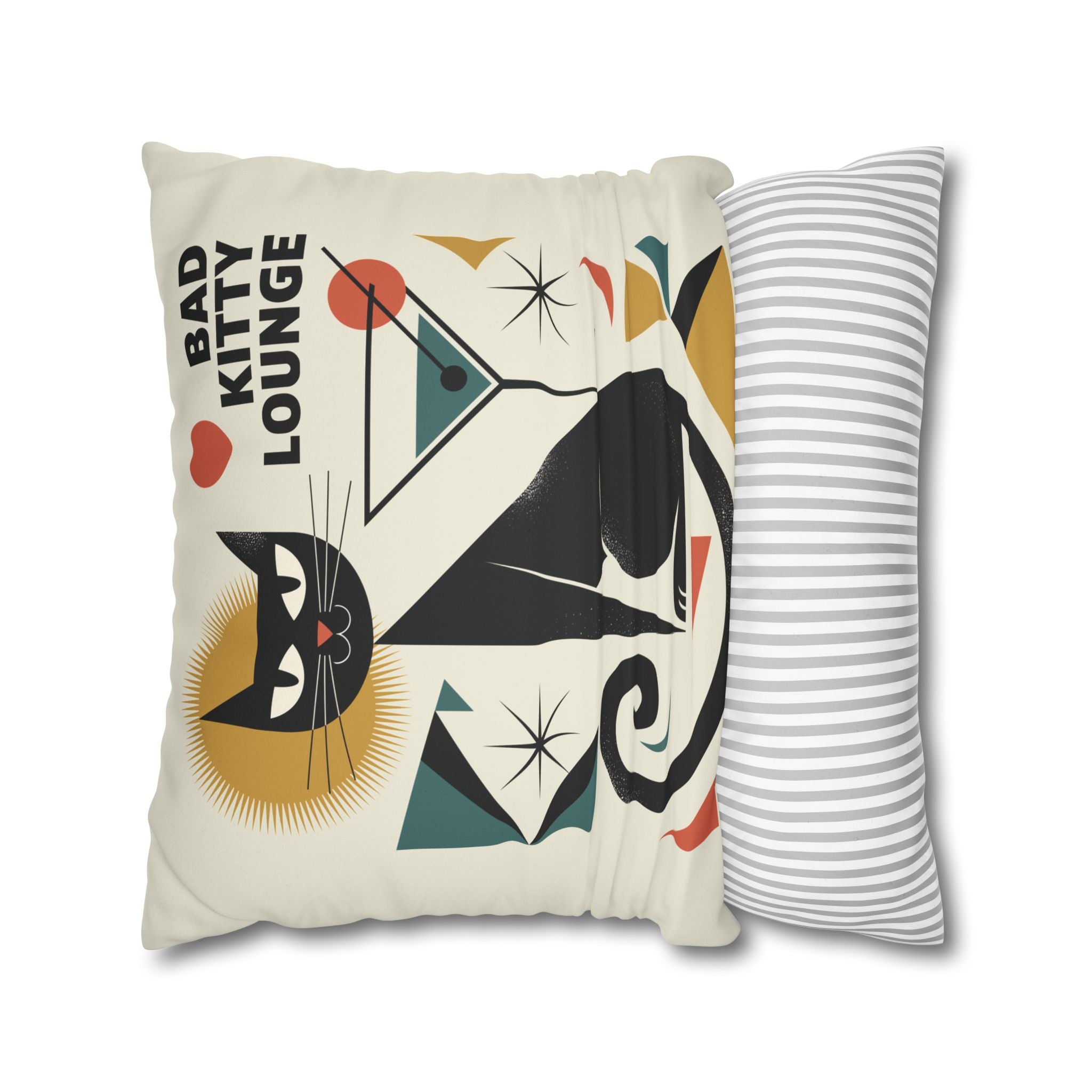Bad Kitty Mid Century Modern | Art Deco Faux Suede Square Pillowcase | Retro Cat Accent