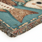 Vintage Folk Fish Woven Blanket | Teal & Rust Throw